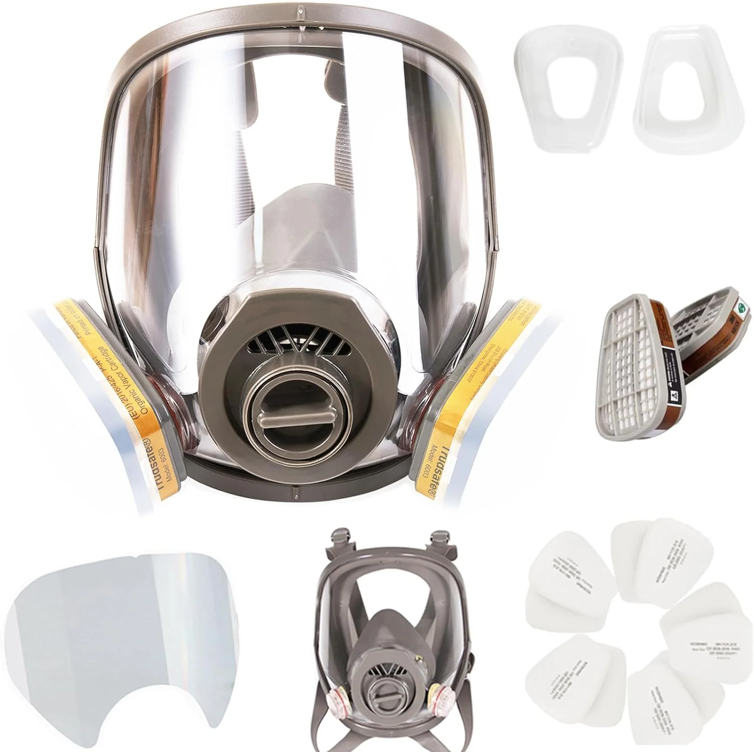 ماسک تنفسی تمام صورت ترودسیف 25 در 1 برای رنگ آمیزی، بخارات آلی و گرد و غبار، دو نوع اتصال دهنده، شامل 10 عدد پوشش لنز، ماسک گاز با فیلتر بخارات آلی