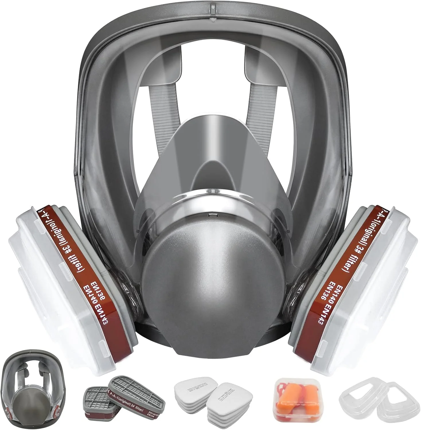 ست ماسک تنفسی تمام صورت قابل استفاده مجدد FANGNISN مدل 6800 با فیلتر هوای کربن فعال، مناسب بخارات آلی، رنگ، مواد شیمیایی، جوشکاری، پولیش، سنباده زنی و برش