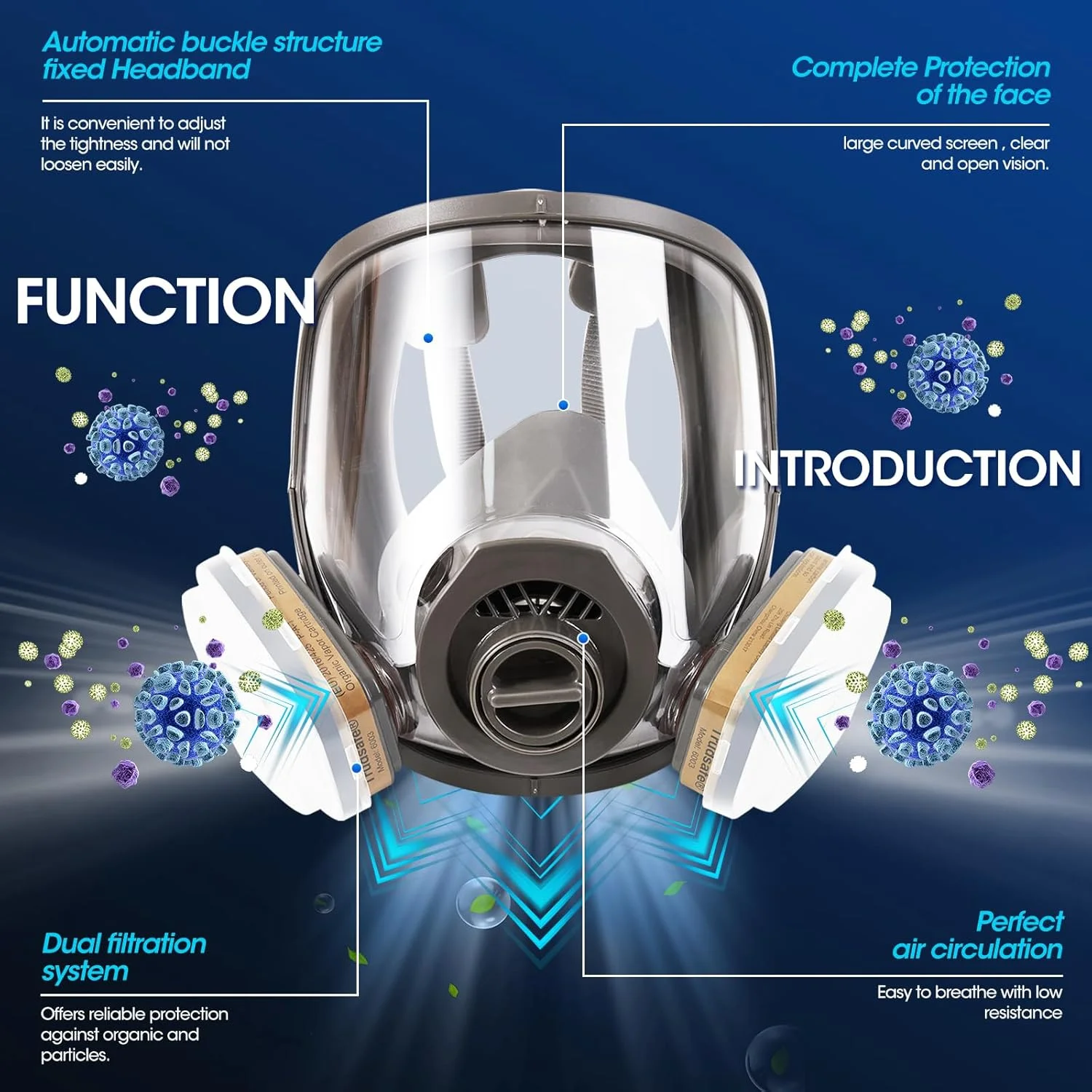 ماسک تنفسی تمام صورت ترودسیف 25 در 1 برای رنگ آمیزی، بخارات آلی و گرد و غبار، دو نوع اتصال دهنده، شامل 10 عدد پوشش لنز، ماسک گاز با فیلتر بخارات آلی