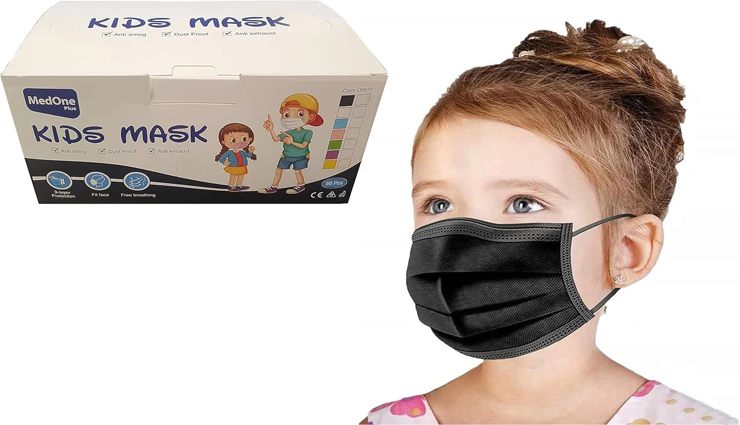 ماسک صورت یکبار مصرف YU WELL بسته 100 عددی، 3 لایه رنگ ثابت (مشکی) مخصوص کودکان