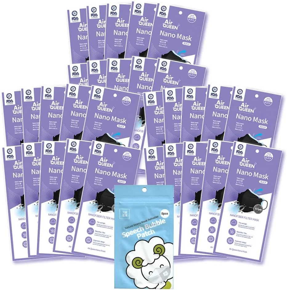ماسک نانو مشکی ایر کویین، 30 بسته، سایز بزرگ و استیکر ماسک با رایحه نعناع، مدل Speech Bubble، 8 عدد در هر بسته، 1 بسته، ساخت کره