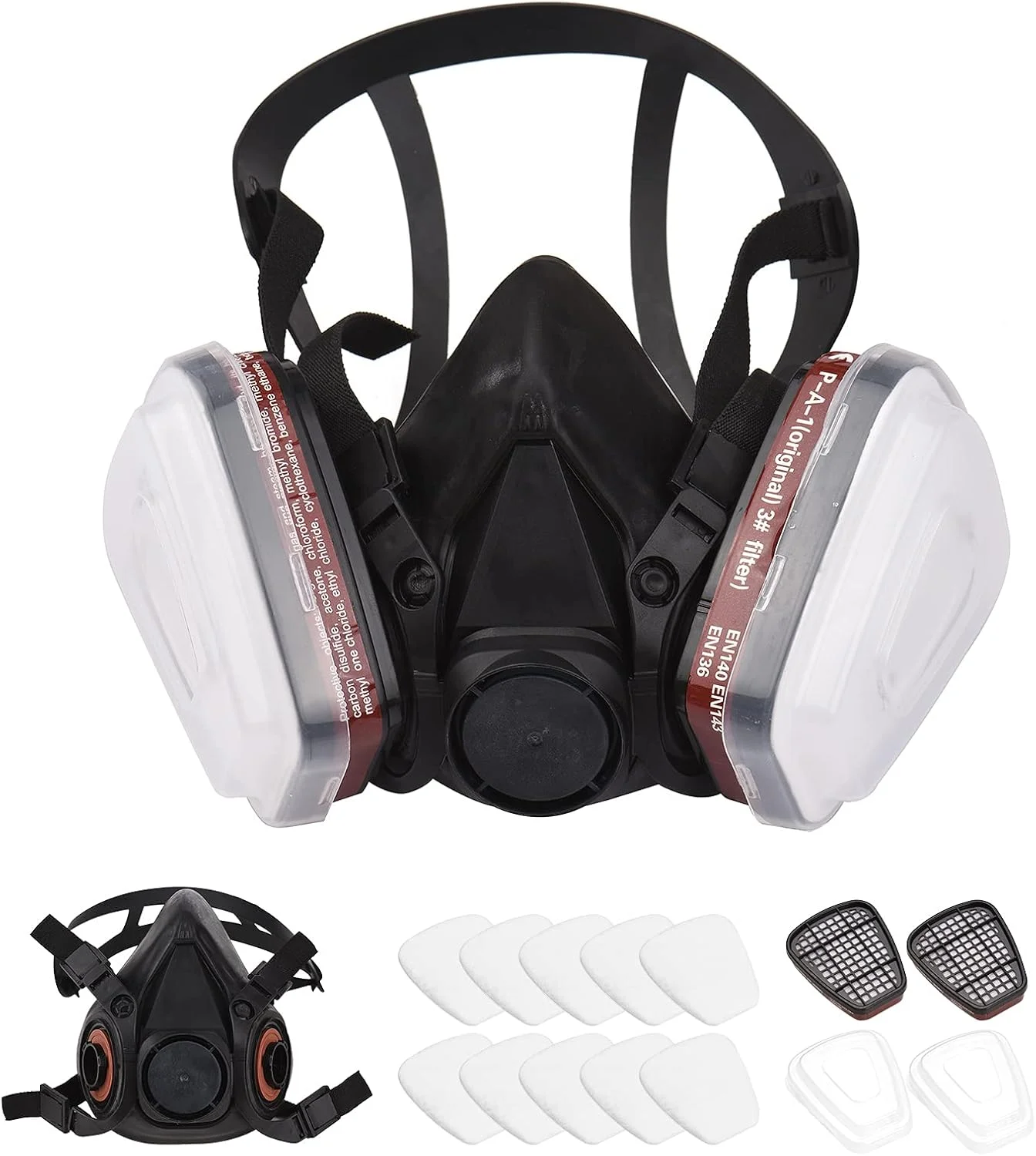 ماسک تنفسی YaBuy، ماسک نیم صورت 6200 قابل استفاده مجدد، ماسک گاز محافظ تنفسی برای رنگ آمیزی، بخارات آلی، جوشکاری، پولیش کاری، نجاری و سایر محافظت های کاری