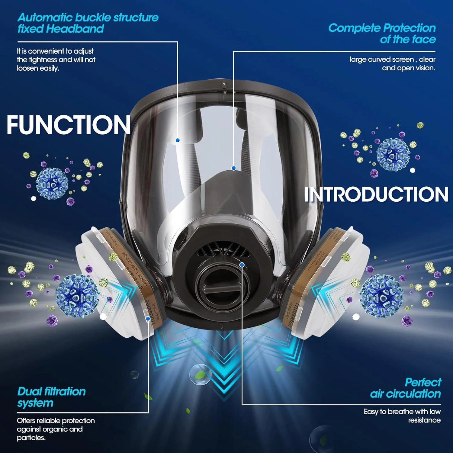 ماسک تنفسی تمام صورت ترودسیف 25 در 1 برای رنگ آمیزی، پاشش، بخارات آلی و گرد و غبار، دو نوع اتصال دهنده، شامل 10 عدد پوشش لنز، ماسک تنفسی گاز با فیلتر بخارات آلی