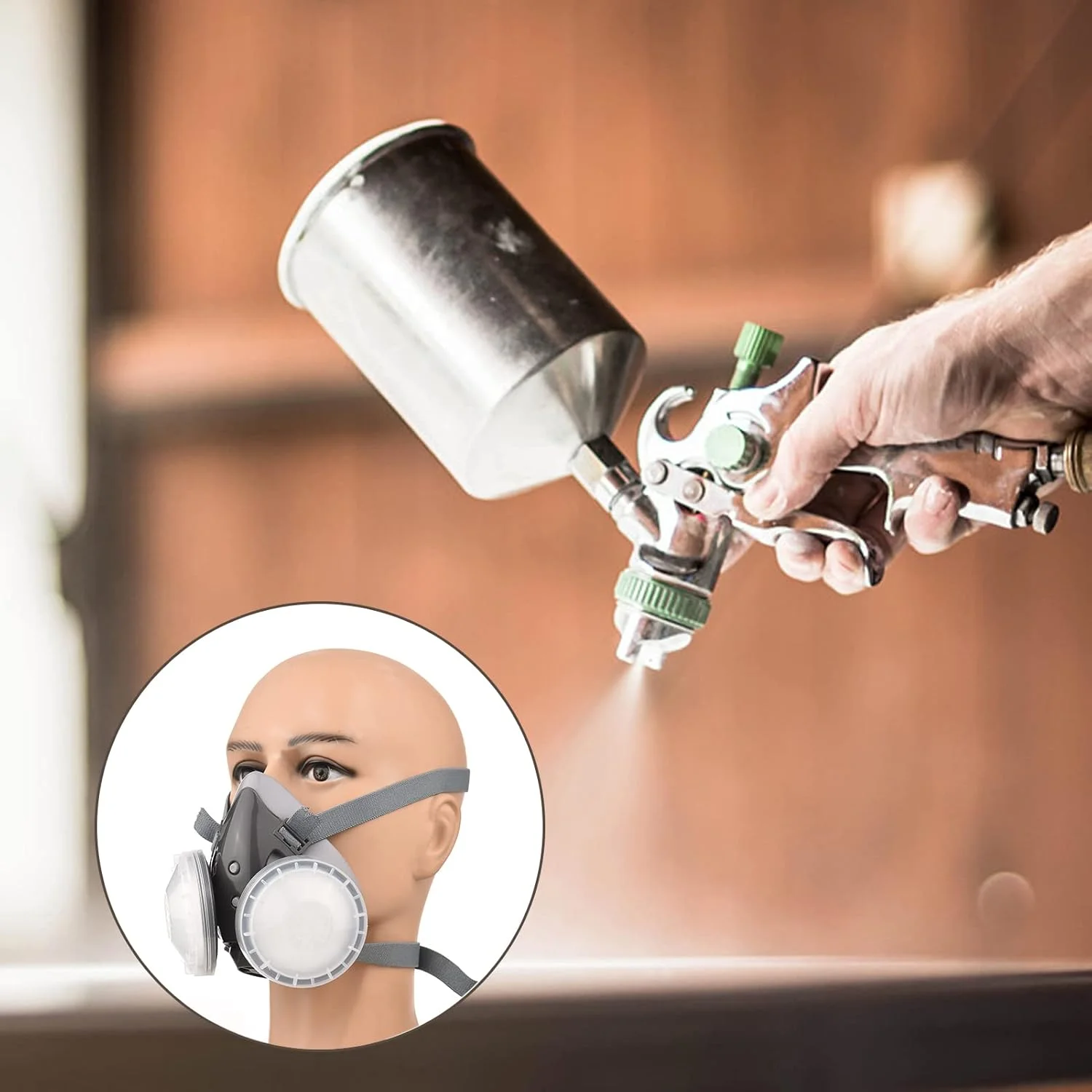 ماسک تنفسی YaBuy، ماسک نیم صورت قابل استفاده مجدد، محافظ تنفسی برای رنگ آمیزی، جوشکاری، پولیش کاری، نجاری و سایر محافظت های کاری