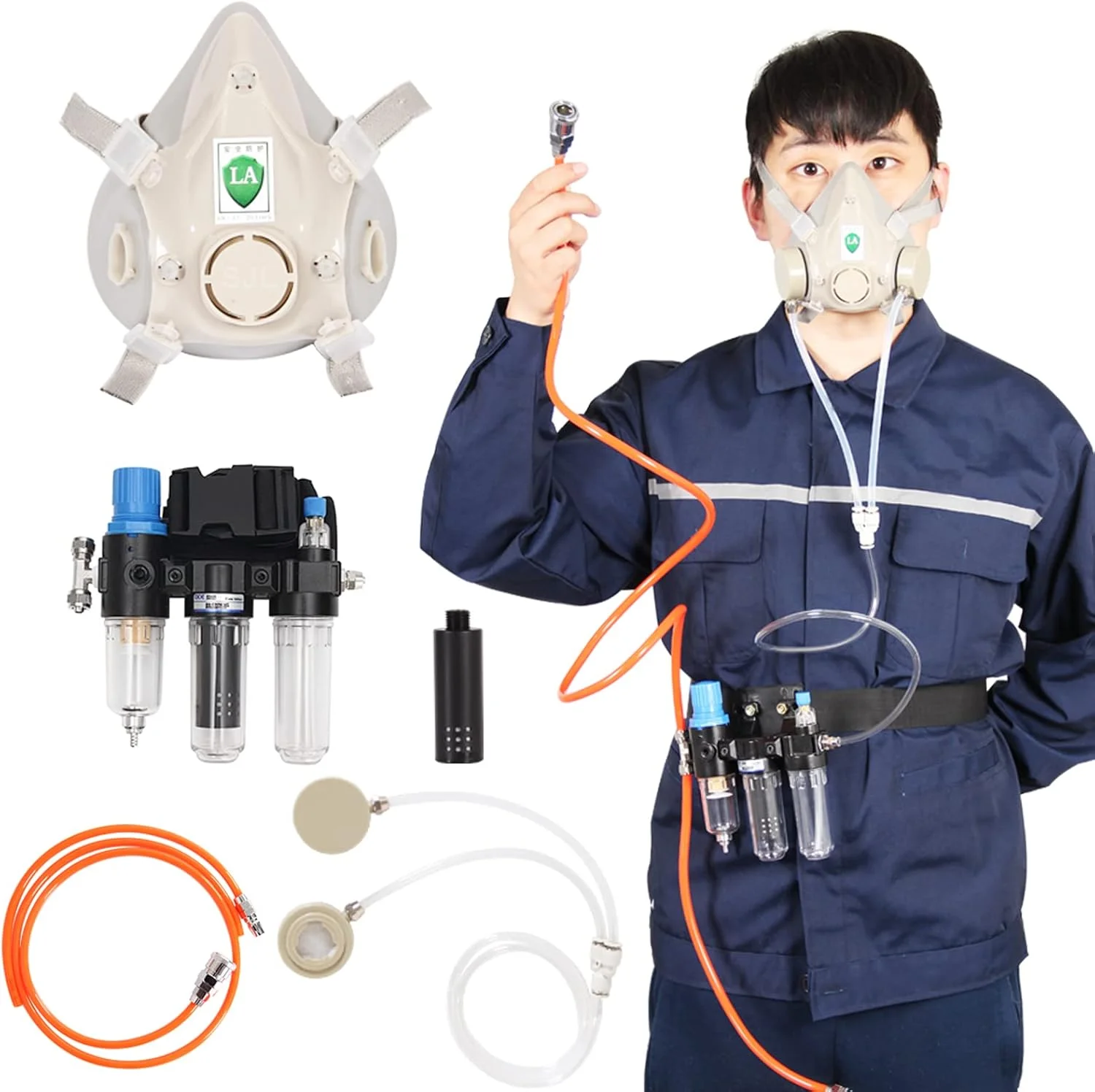 ست تنفسی نیم صورت Trudsafe با هوای تامین شده برای نقاشی، ماسک نیم صورت با هوای تغذیه شده برای رنگ آمیزی اسپری، پولیش و گرد و غبار، ست با هوای تغذیه شده سازگار با کمپرسور هوا