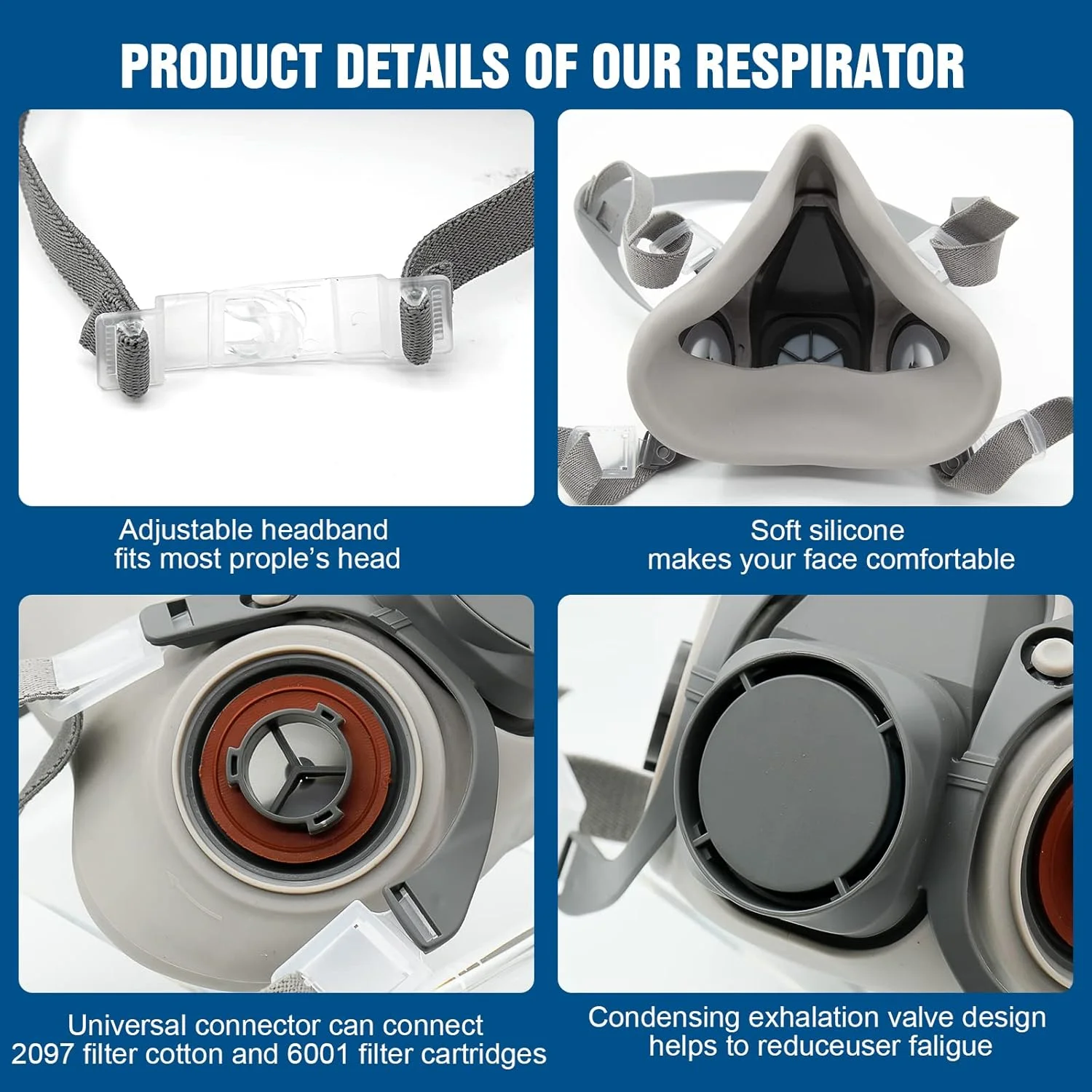 ماسک تنفسی نیم صورت MYGCCA با فیلتر 2097، ماسک رزینی با فیلتر برای گرد و غبار و بخارات آلی مورد استفاده در نقاشی، نجاری، اپوکسی، جوشکاری