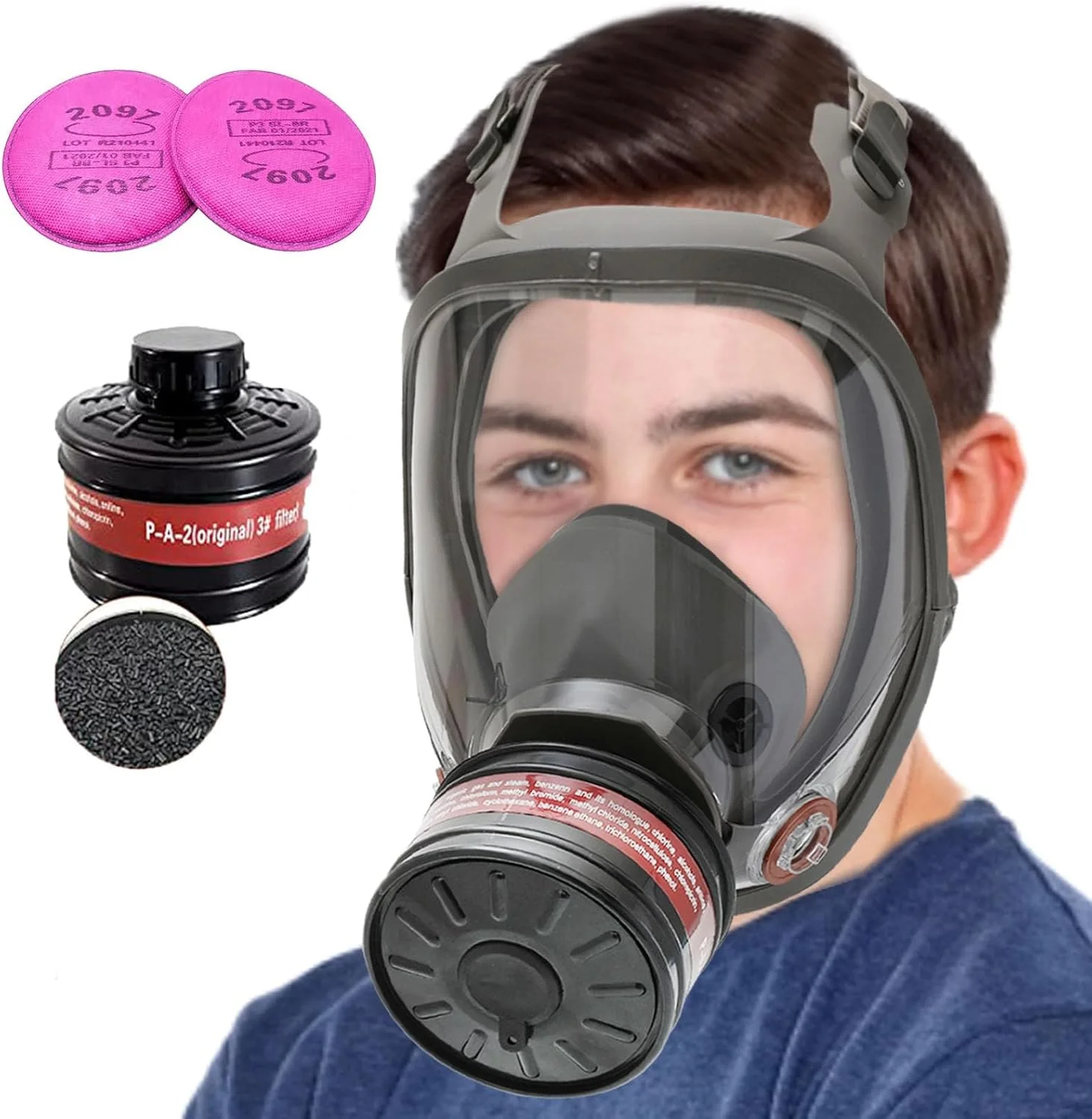 ماسک تنفسی تمام صورت قابل استفاده مجدد GZYZAMZ، ماسک ضد مه و ضد گازهای آلی با فیلتر کربن فعال 40 میلی متری و فیلتر ذرات 2097، مناسب برای نقاشی، جوشکاری و مواد شیمیایی