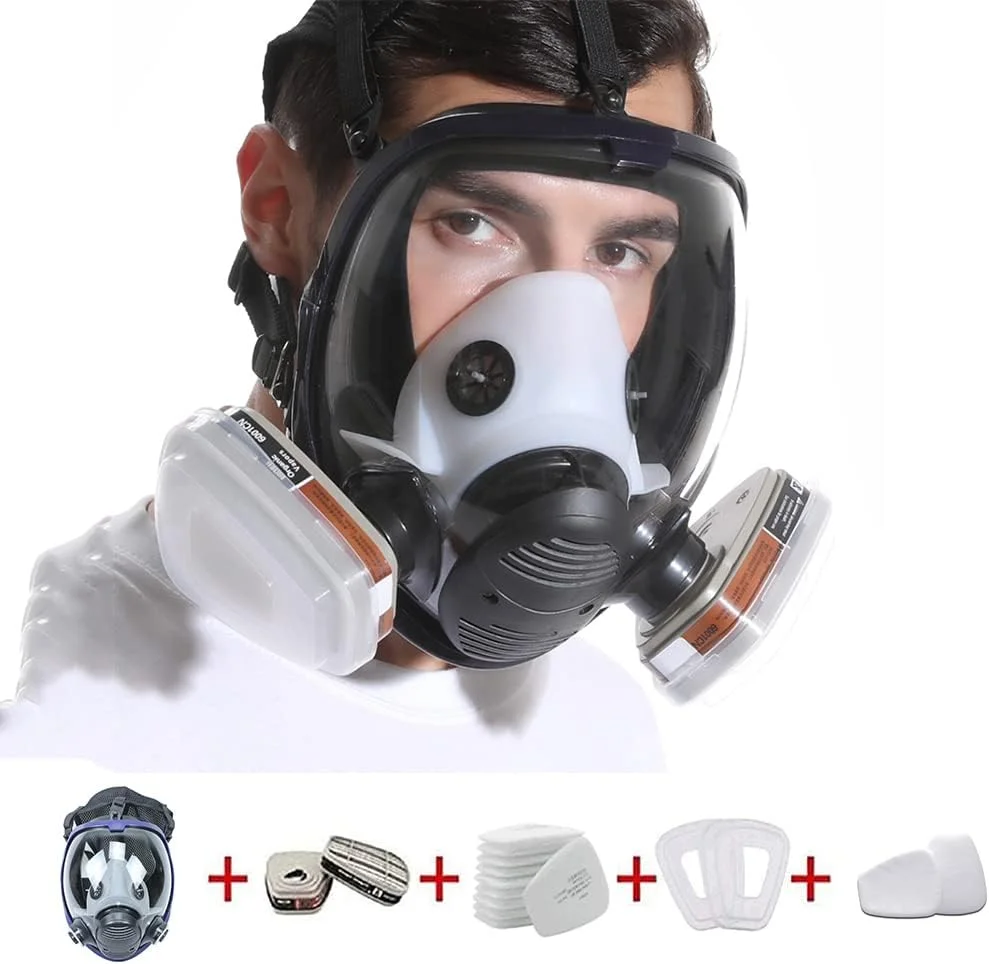 ماسک تنفسی تمام صورت قابل استفاده مجدد - ماسک گاز سایز بزرگ 17 در 1 با فیلترهای کربنی، مناسب برای گازهای آلی، رنگ پاشی، مواد شیمیایی، نجاری، محافظت در برابر گرد و غبار، سایز متوسط