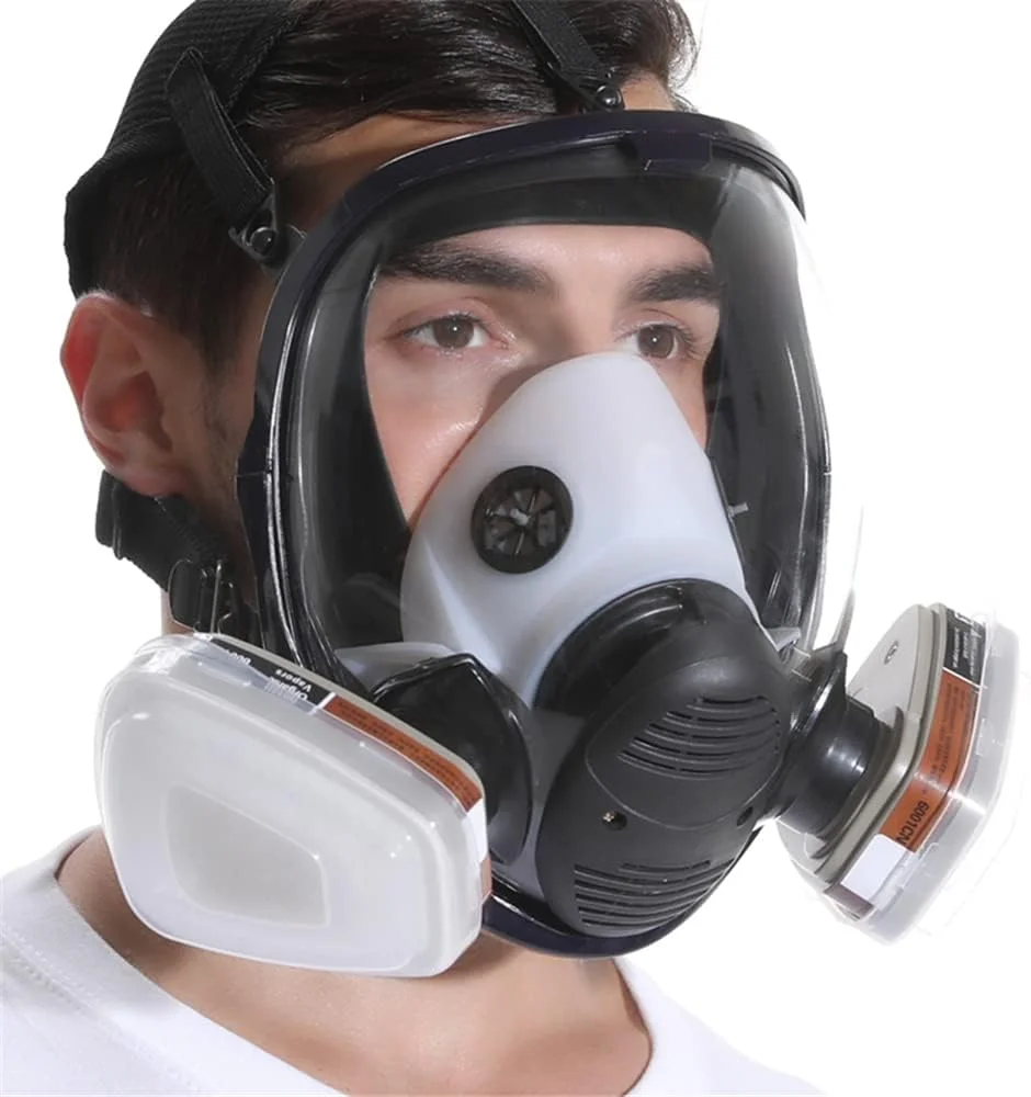 ماسک تنفسی تمام صورت قابل استفاده مجدد - ماسک گاز سایز بزرگ 17 در 1 با فیلترهای کربنی، مناسب برای گازهای آلی، رنگ پاشی، مواد شیمیایی، نجاری، محافظت در برابر گرد و غبار، سایز متوسط