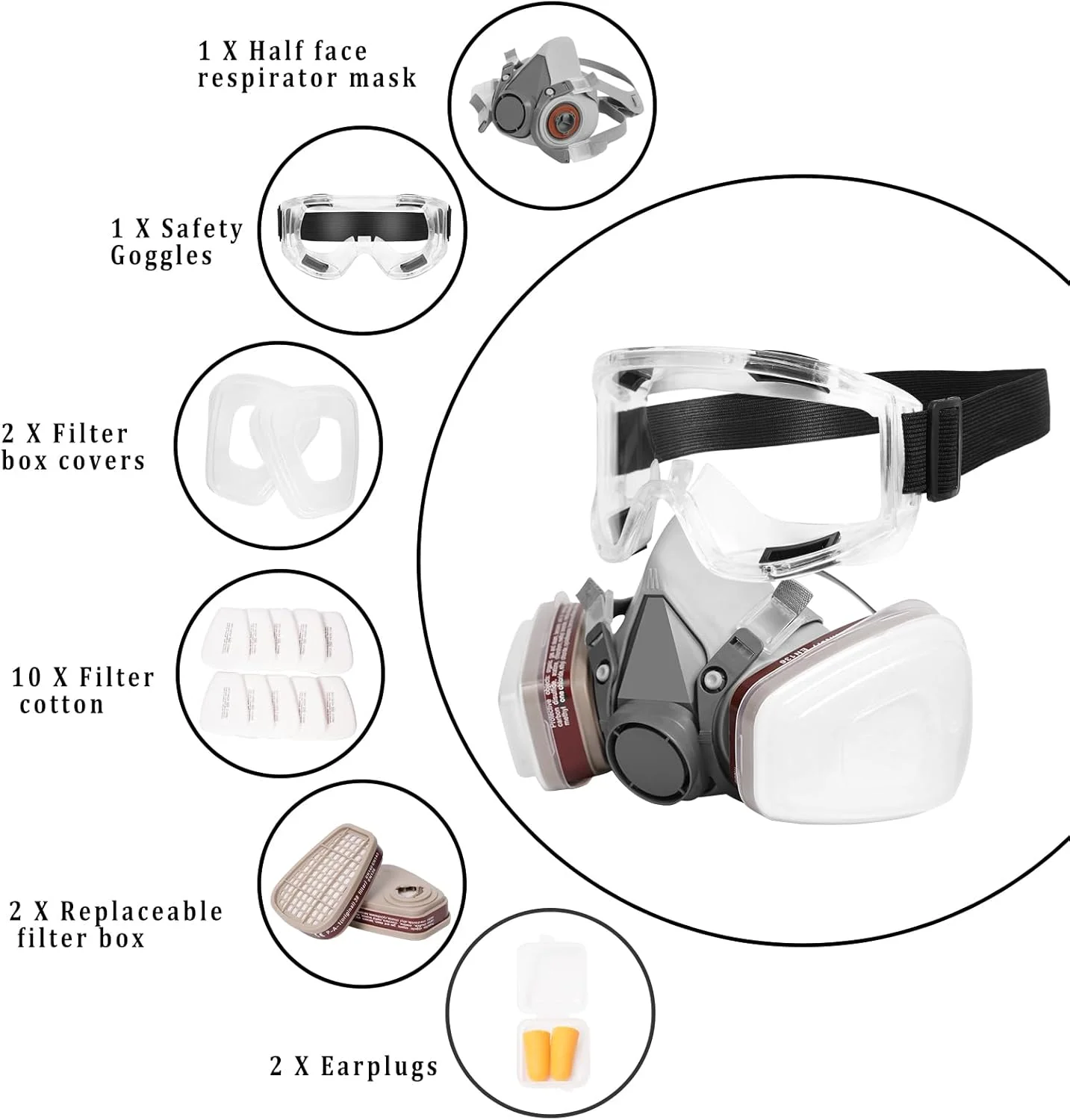 ماسک تنفسی، ماسک گاز نیم صورت با عینک ایمنی، محافظت تنفسی حرفه ای قابل استفاده مجدد، برای رنگ آمیزی، بخارات آلی، جوشکاری، پولیش، نجاری و سایر محافظت های کاری
