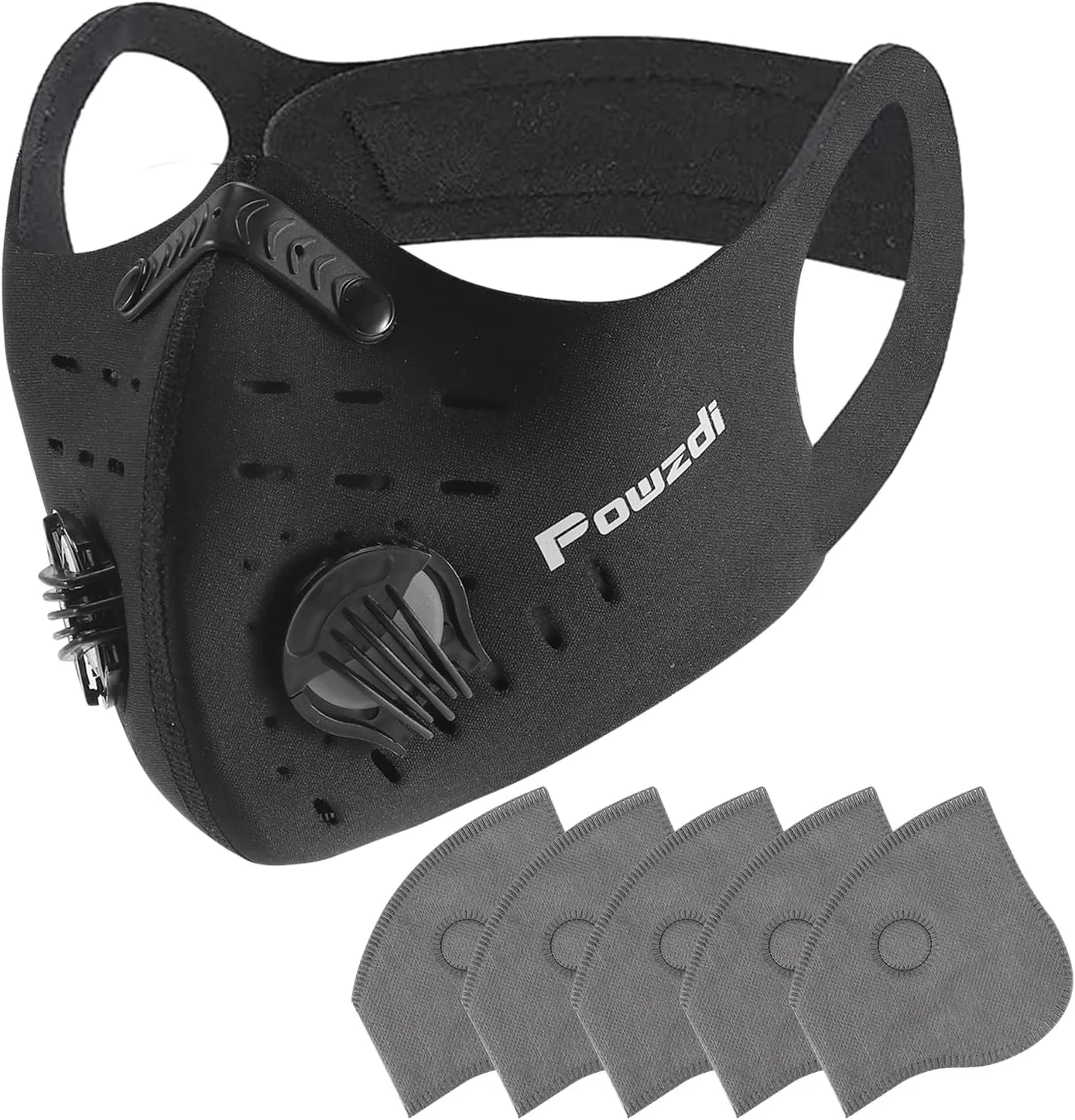 ماسک صورت Powzdi ضد گرد و غبار، ماسک ورزشی، ماسک قابل استفاده مجدد، ماسک ضد آلودگی با 5 فیلتر کربن فعال و 2 دریچه برای موتورسواری، نجاری، دوچرخه سواری، دویدن و فعالیت های خارج از منزل