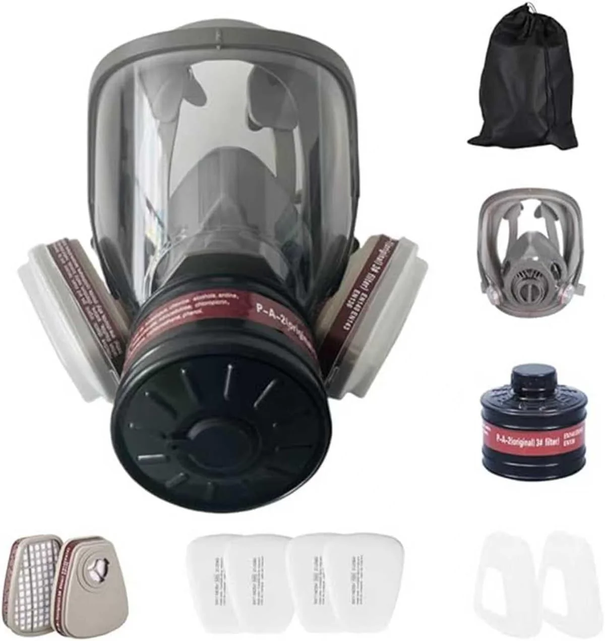 ماسک گاز تمام صورت، ماسک تنفسی صنعتی DMG قابل استفاده مجدد با دو کارتریج فیلتر، محافظت در برابر گرد و غبار شیمیایی برای سناریوهای هسته ای بقا، آتش نشانی، رنگ آمیزی، پالایش، طراحی مهر و موم شده راحت