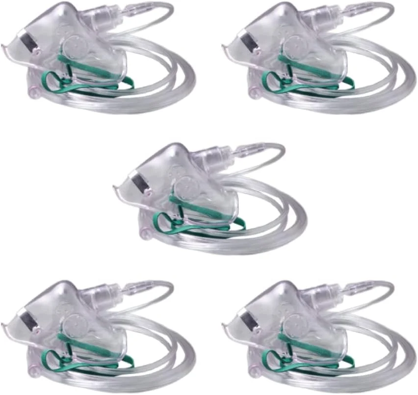 بسته 5 عددی ماسک اکسیژن ساده بزرگسال King Mariot - سایز XL با لوله 17 سانتی‌متری (6.6 اینچ) - اندازه ماسک: 14 سانتی‌متر (5.5 اینچ) × 9 سانتی‌متر (3.5 اینچ) - ایده‌آل برای اکسیژن‌تراپی راحت و موثر