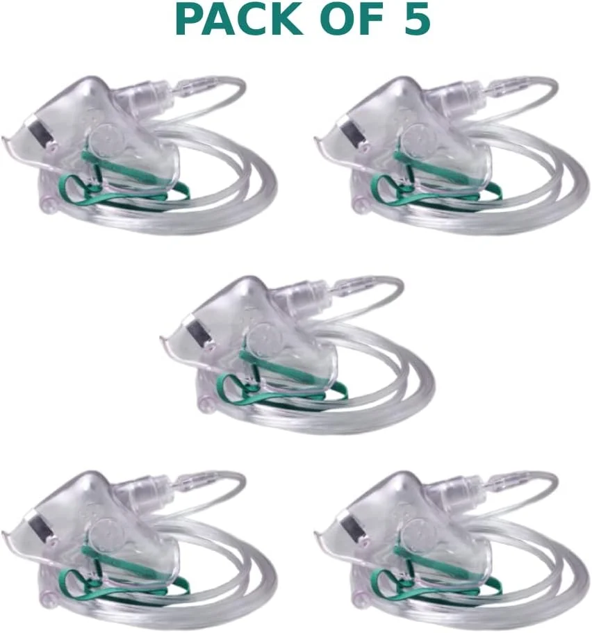 بسته 5 عددی ماسک اکسیژن ساده بزرگسال King Mariot - سایز XL با لوله 17 سانتی‌متری (6.6 اینچ) - اندازه ماسک: 14 سانتی‌متر (5.5 اینچ) × 9 سانتی‌متر (3.5 اینچ) - ایده‌آل برای اکسیژن‌تراپی راحت و موثر