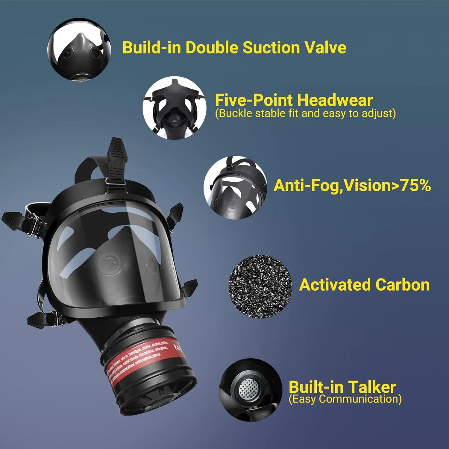 ماسک تنفسی تمام صورت GSHUBB برای بقا در شرایط هسته ای و شیمیایی، ماسک گاز تمام صورت با فیلتر کربن فعال 40 میلی متری، مناسب برای مصارف صنعتی، نقاشی، بخارات آلی، جوشکاری، پولیش کاری، مشکی