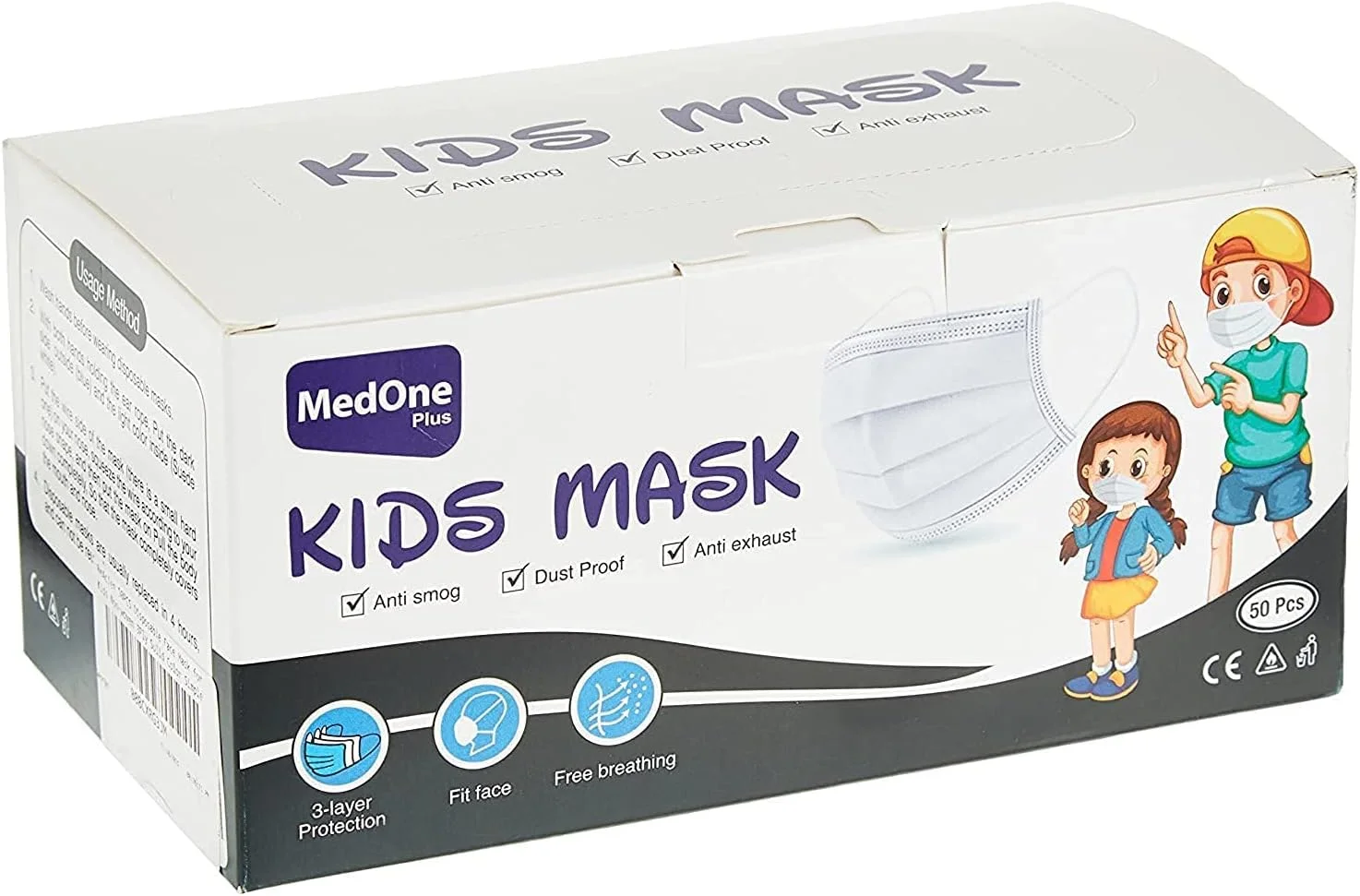 بسته 50 عددی ماسک صورت یکبار مصرف بچگانه Beacien، سه لایه، غیر بافته، رنگ ثابت، پوشش ساده نیمه صورت (سفید، 50 عدد)