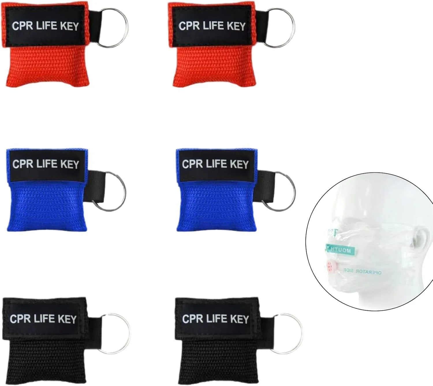 مجموعه 6 عددی ماسک تنفسی اویكروئاتس، کمک های اولیه، ماسک تنفسی، جاکلیدی با دریچه یک طرفه، تنفس، محافظت از تهویه دهان به دهان، پارچه تهویه برای کمک های اولیه یا آموزش AED (قرمز)