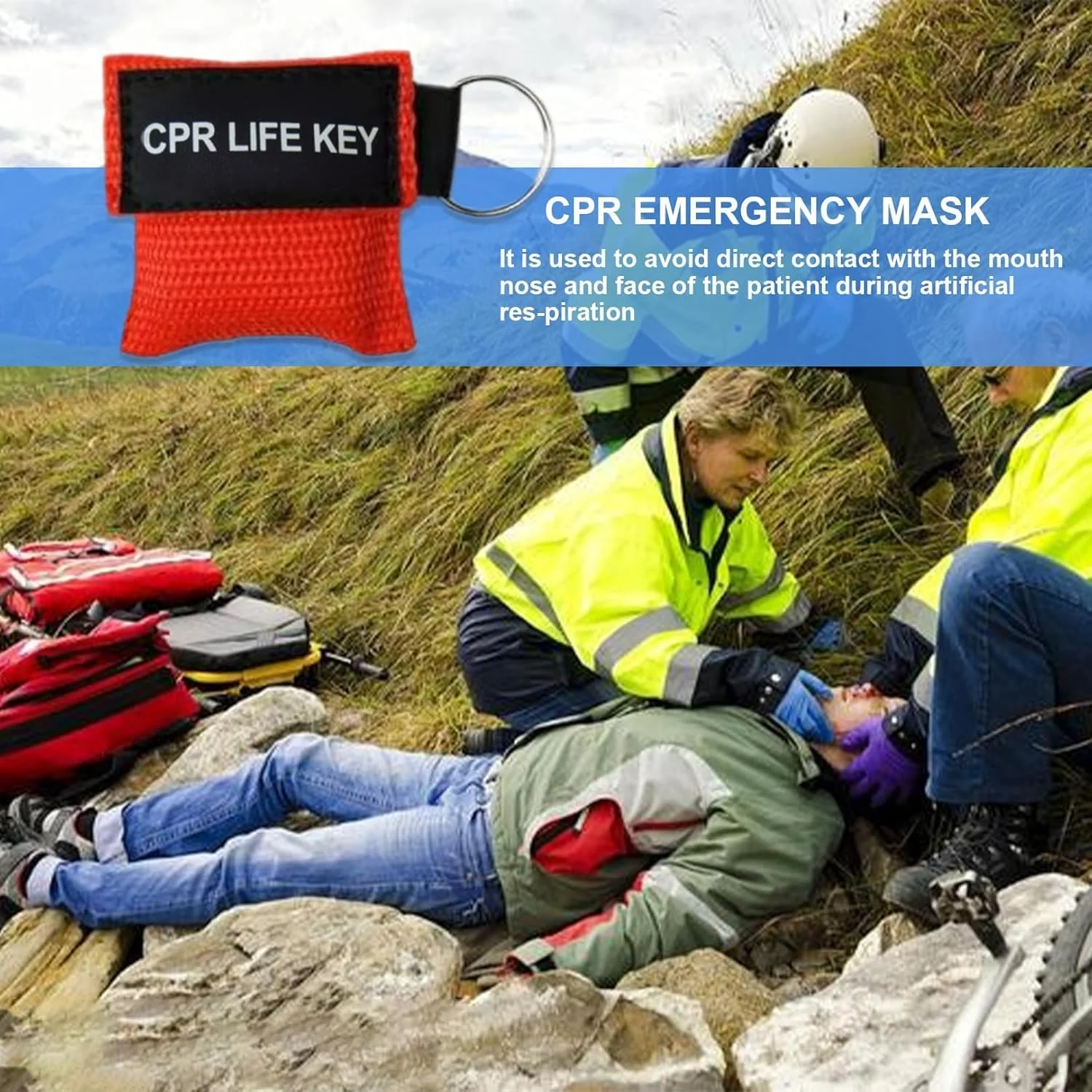 مجموعه 6 عددی ماسک تنفسی اویكروئاتس، کمک های اولیه، ماسک تنفسی، جاکلیدی با دریچه یک طرفه، تنفس، محافظت از تهویه دهان به دهان، پارچه تهویه برای کمک های اولیه یا آموزش AED (قرمز)