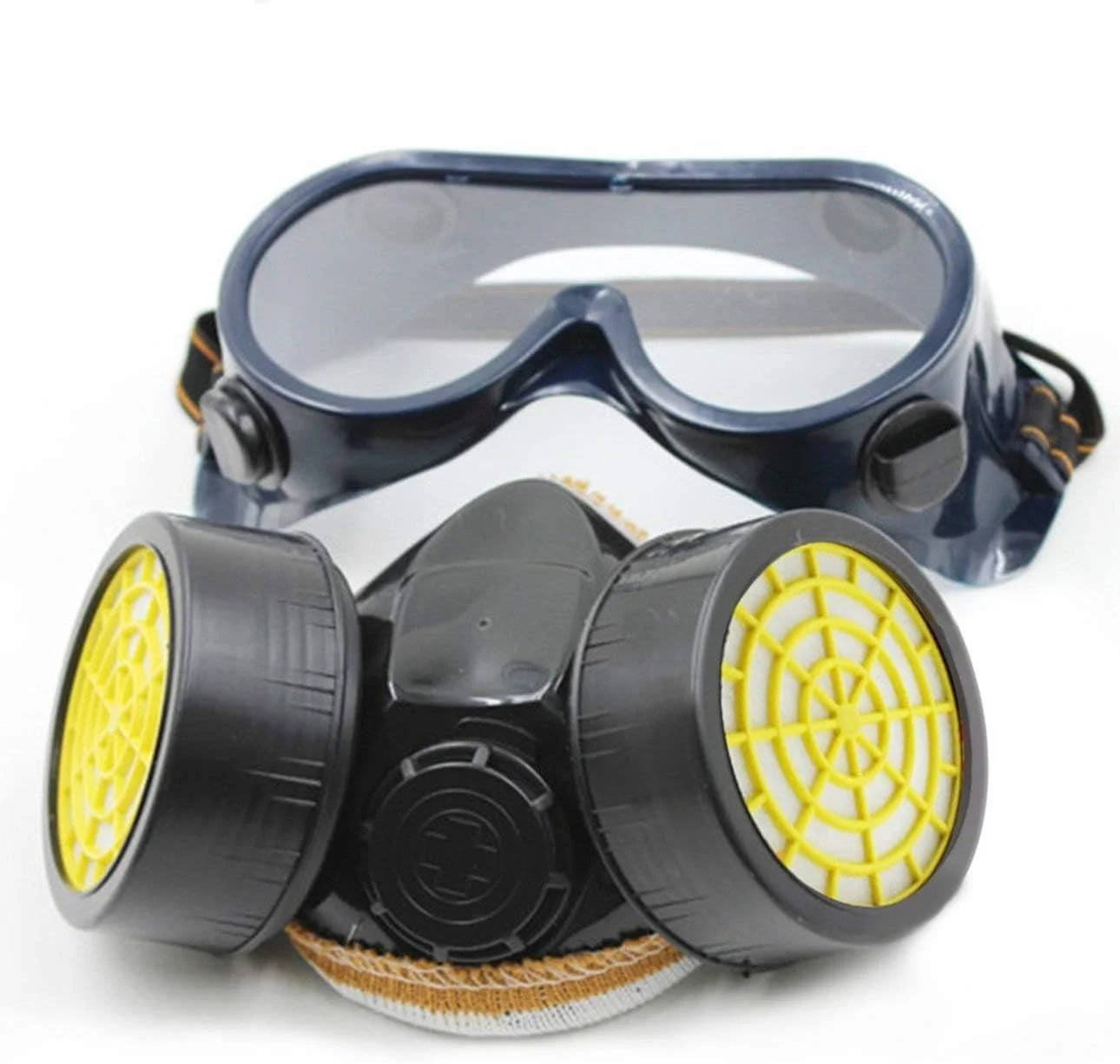 FahionswanAE Dual Cartridge Anti-Dust Chemical Safety Painting Gas Filter Respirator with Goggles (Black)