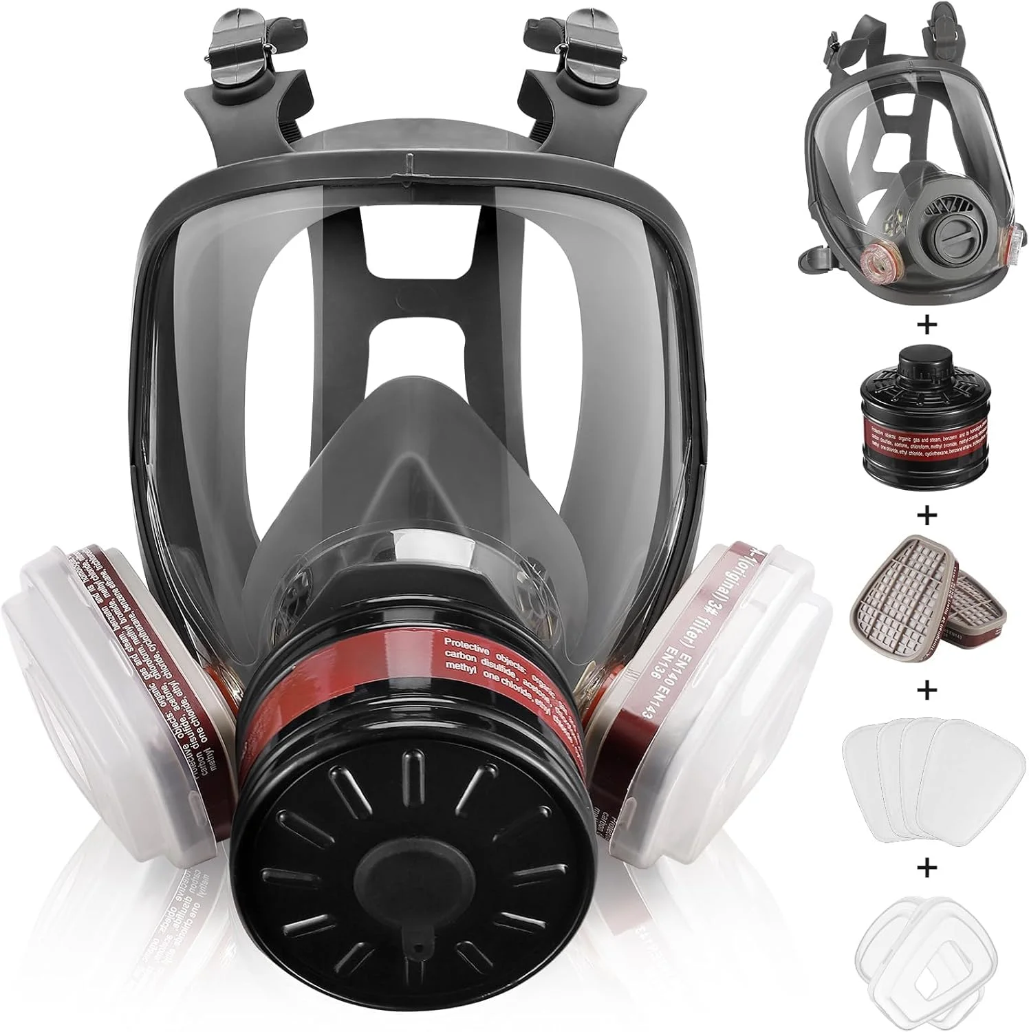 Face Gas Mask, Survival Nuclear and Chemical, Reusable Full Face Respirator Gas Masks with Activated Carbon Filter, Reusable Respirator Mask for Gases, Vapors, Dust, Chemicals