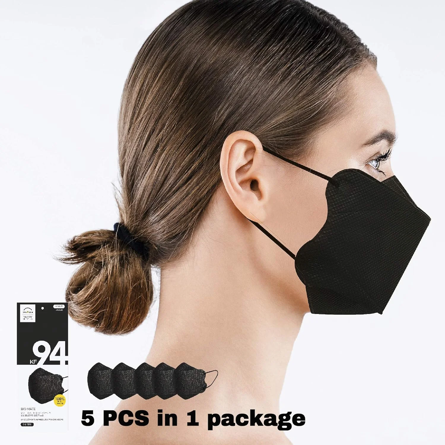 دیلی دیلی، پیدا کردن زیبایی واقعی من، ماسک یکبار مصرف KF94، بسته 5 عددی، محافظت 4 لایه فیلتر ویروس، راندمان فیلتر ≥ 94٪، ساخت کره، (بزرگ، مشکی)