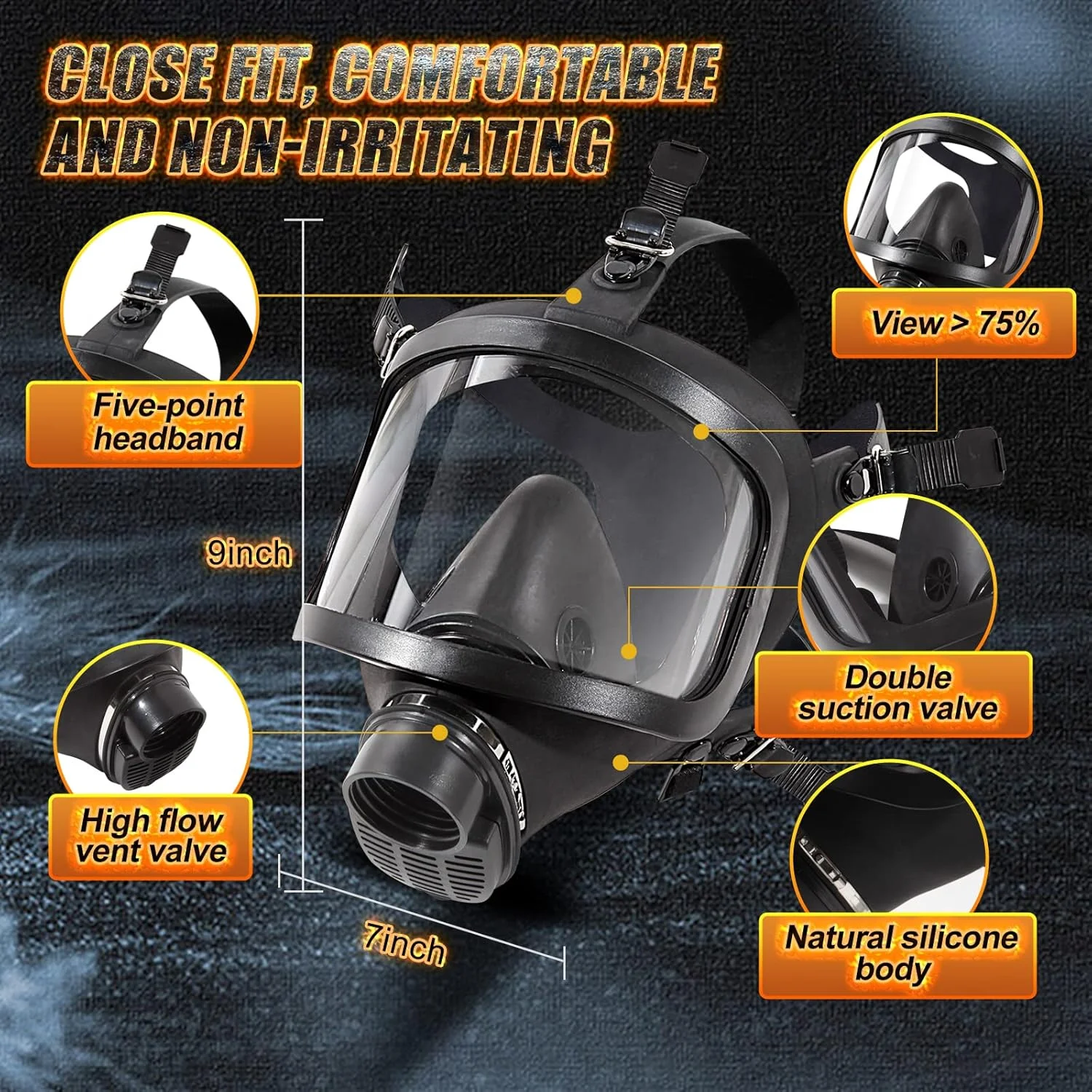 HANUU Gas Masks Survival Nuclear and Chemical, Gas Mask Military Tactical Respirator, Full Face Respirator Mask with 40mm Activated Carbon Filter for Dust, Vapors, Chemicals