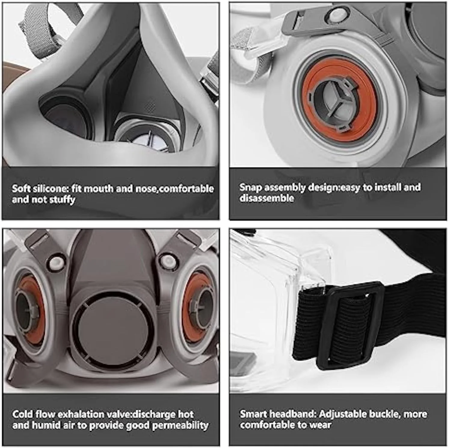 ماسک تنفسی، ماسک تنفسی قابل استفاده مجدد، ماسک گاز نیم صورت، با عینک ایمنی، محافظت تنفسی حرفه ای، برای رنگ آمیزی، بخارات آلی، جوشکاری، پولیش، نجاری و سایر محافظت ها