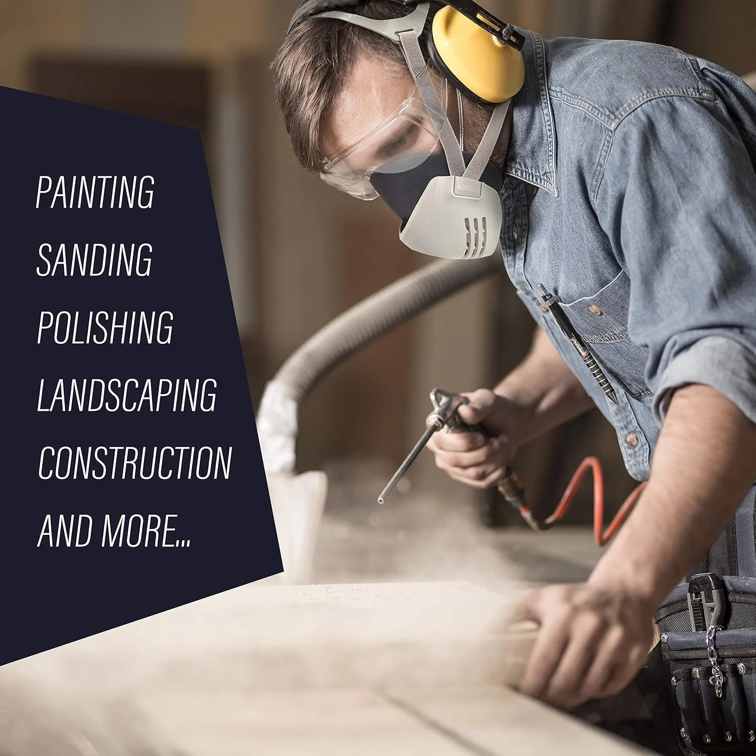 ماسک تنفسی قابل استفاده مجدد با 7 فیلتر - ماسک نیم صورت برای نجاری، جوشکاری، پولیش، نقاشی و محافظت از کار - هدبند راحت با رهاسازی سریع و فیلتراسیون دوگانه