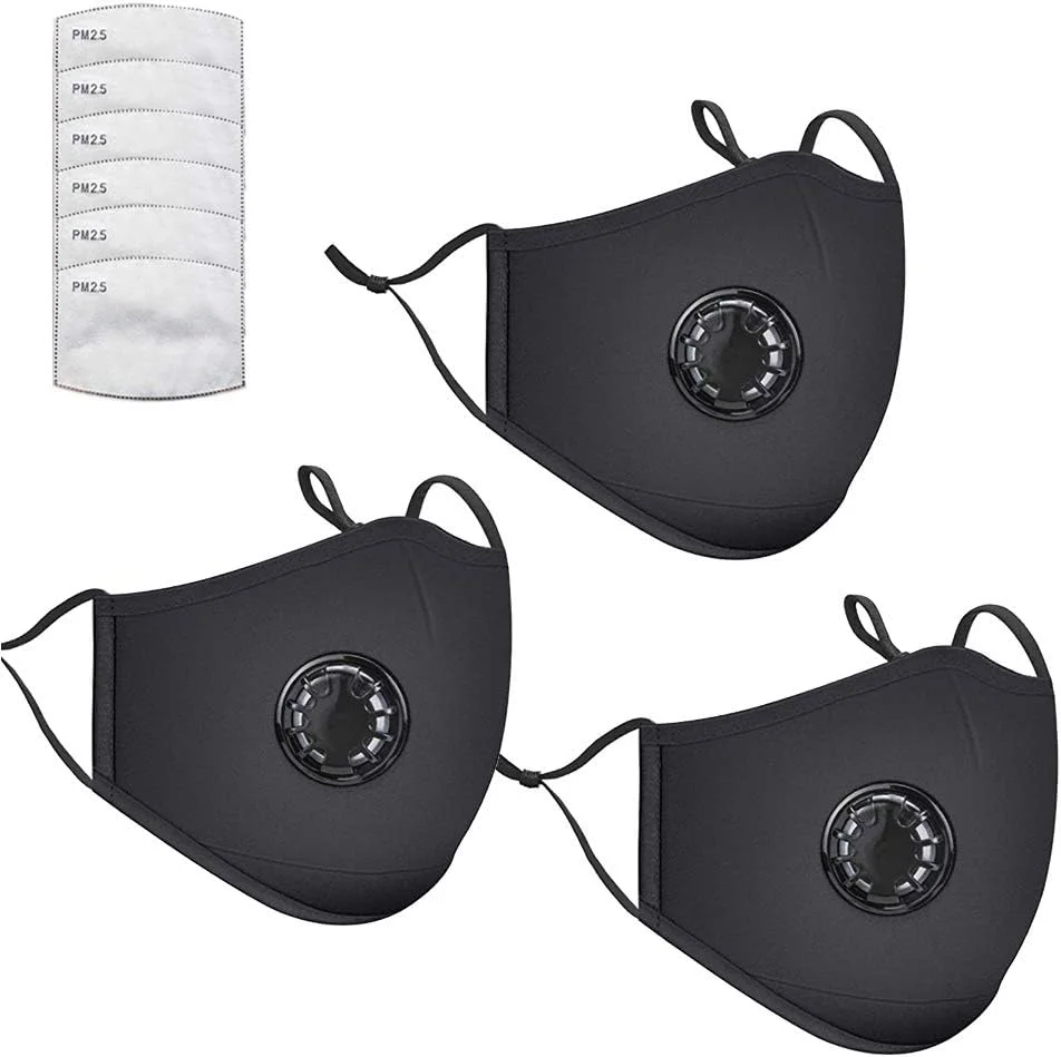 بسته 3 عددی ماسک گرد و غبار PM2.5، ماسک های دهانی دریچه تنفسی قابل استفاده مجدد، با 6 عدد فیلتر کربن فعال PM2.5 محافظت در برابر گرد و غبار، گرده، شوره حیوانات خانگی