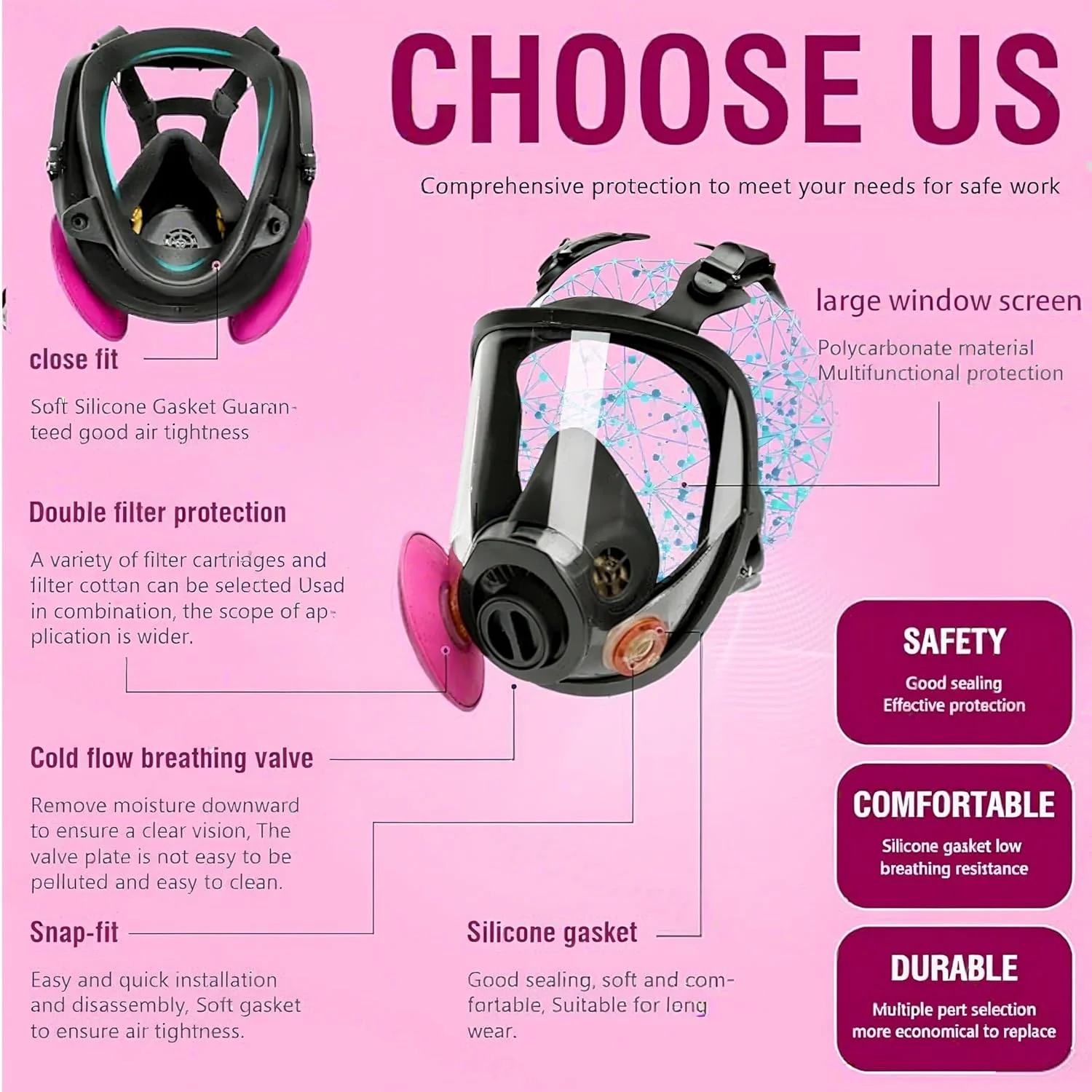 ماسک تنفسی ETSG، ماسک های تنفسی صورت قابل استفاده مجدد با فیلتر، ماسک های گاز در برابر مواد شیمیایی/بخار آلی/فرمالدئید