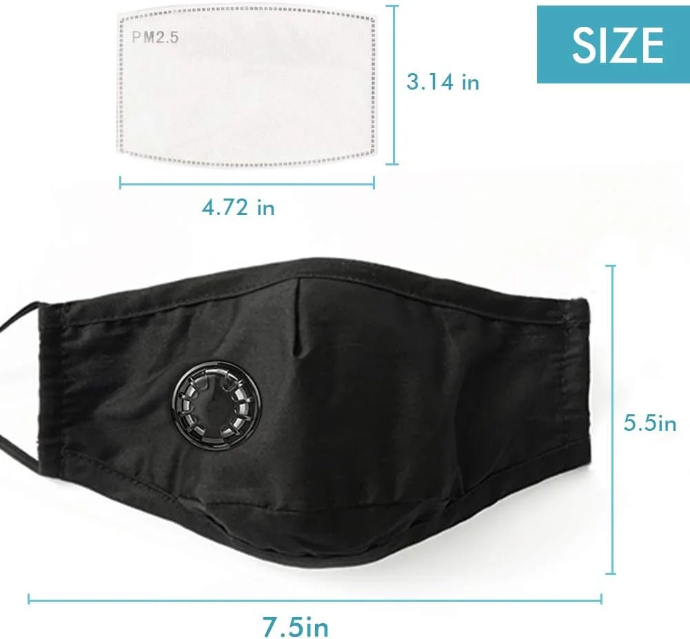 بسته 3 عددی ماسک گرد و غبار PM2.5، ماسک های دهانی دریچه تنفسی قابل استفاده مجدد، با 6 عدد فیلتر کربن فعال PM2.5 محافظت در برابر گرد و غبار، گرده، شوره حیوانات خانگی