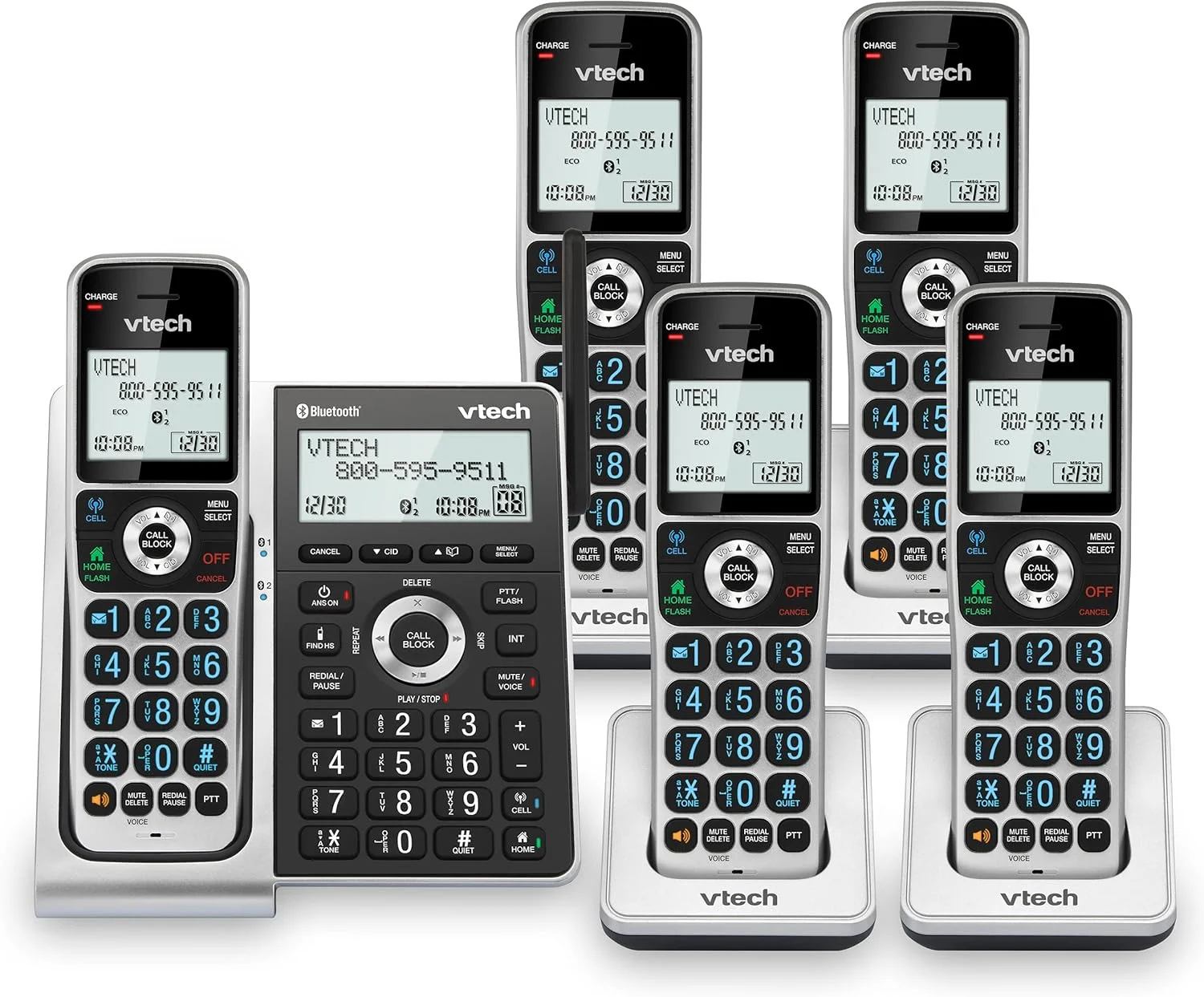 VTech VS306-5 5 Handsets Cordless Phone with Bluetooth, Answering System, Smart Call Blocker, Caller ID Announce, Backlit Display, Duplex Speakerphone VTech VS306-5 5 Handsets Cordless Phone with Bluetooth, Answering System, Smart Call Blocker, Caller ID Announce, Backlit Display, Duplex Speakerphone