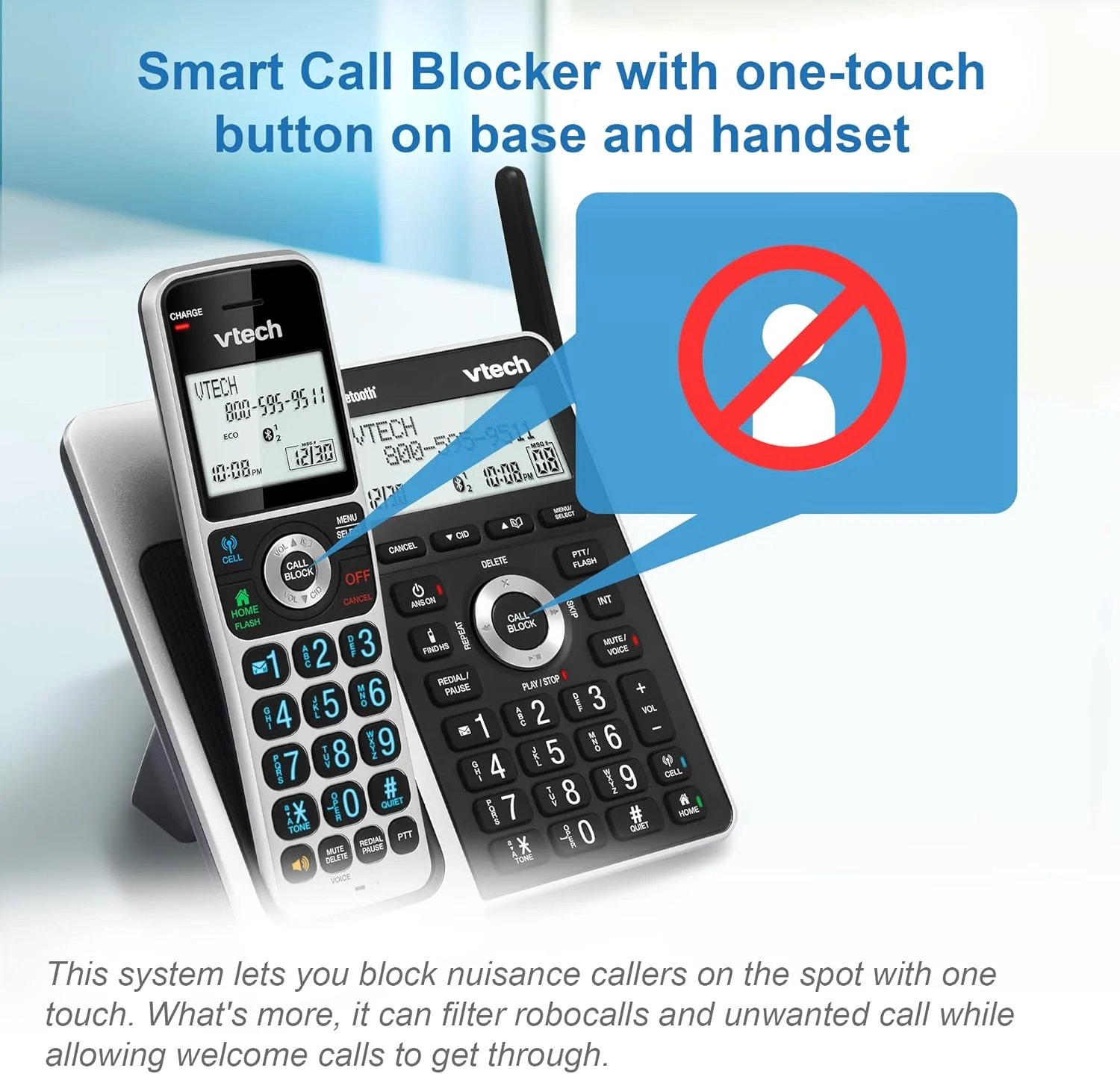 VTech VS306-5 5 Handsets Cordless Phone with Bluetooth, Answering System, Smart Call Blocker, Caller ID Announce, Backlit Display, Duplex Speakerphone