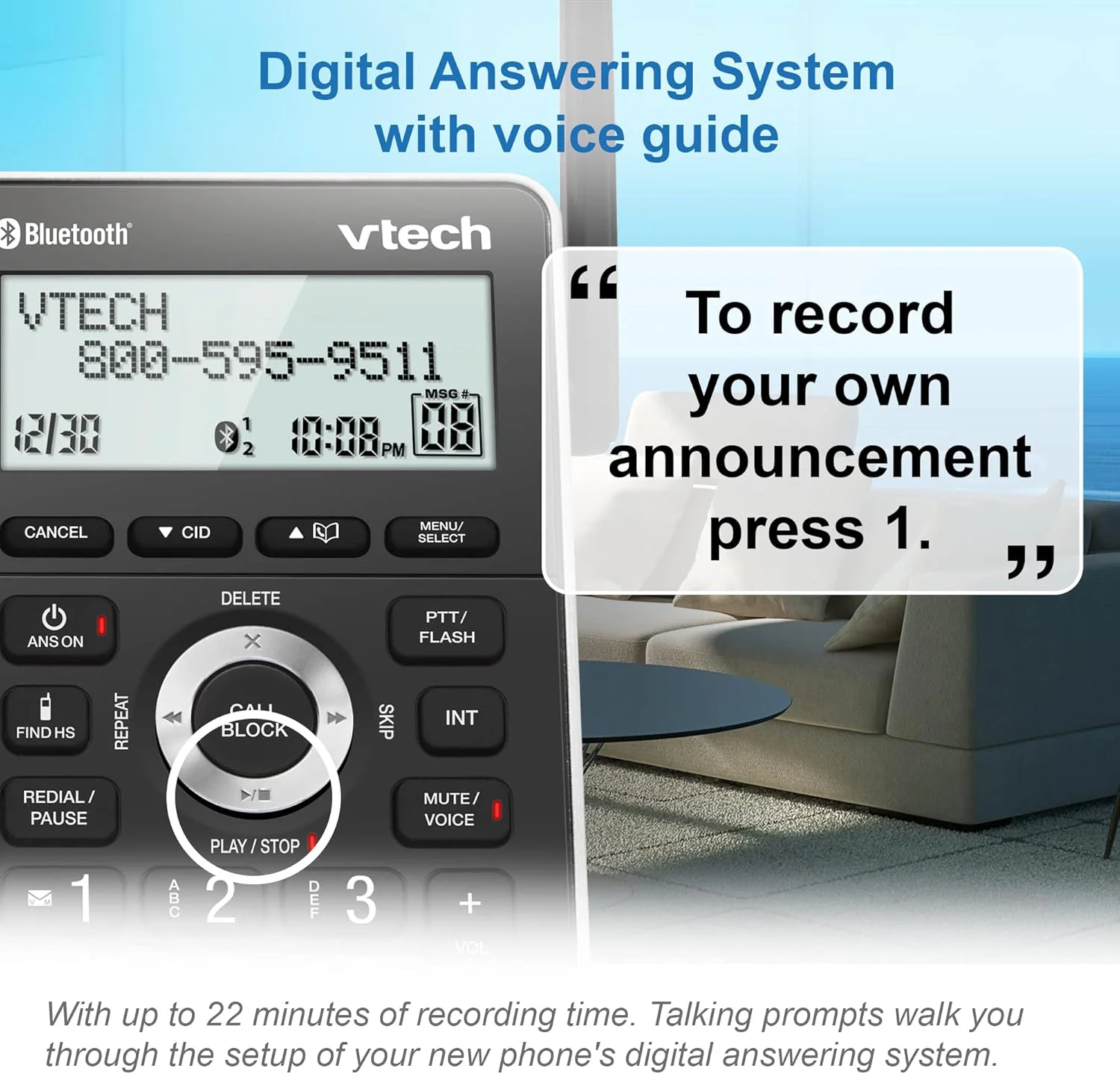 VTech VS306-5 5 Handsets Cordless Phone with Bluetooth, Answering System, Smart Call Blocker, Caller ID Announce, Backlit Display, Duplex Speakerphone