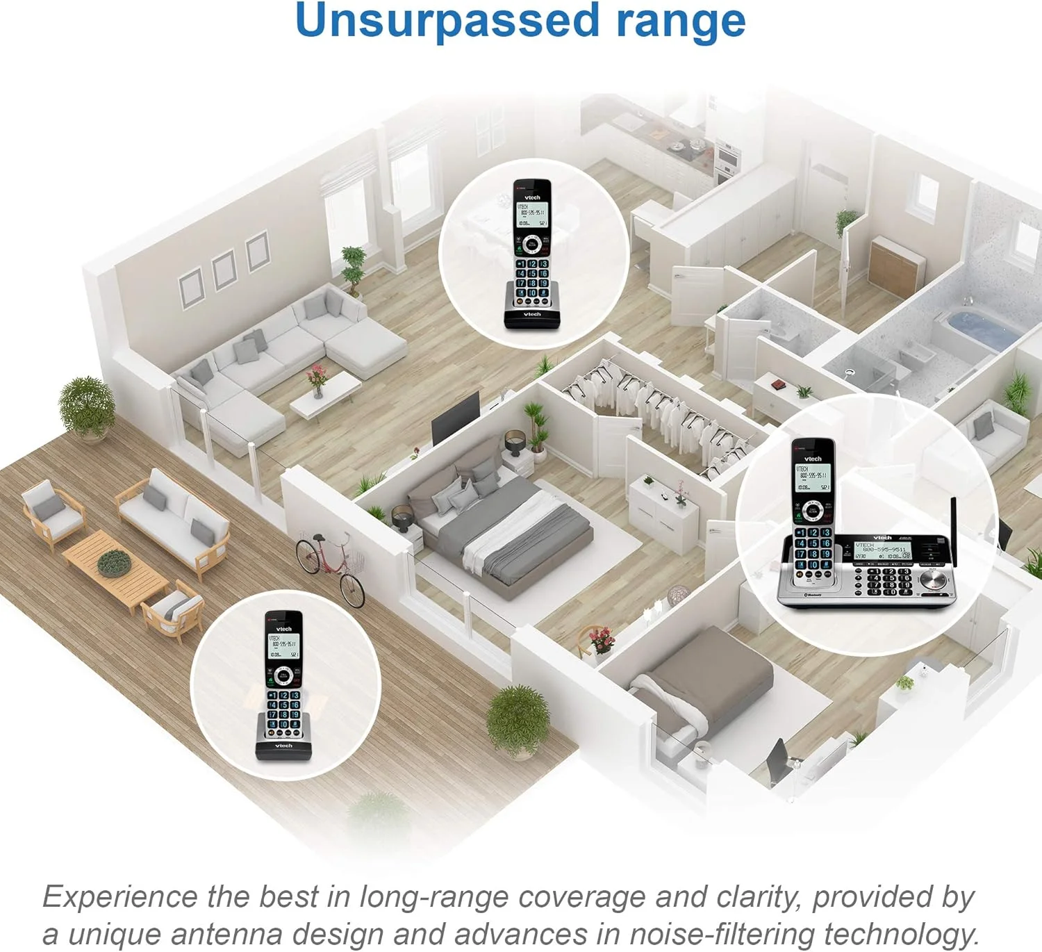 تلفن بی سیم خانگی برد بلند 5 گوشی VTech VS113-5 با مسدود کردن تماس، اتصال بلوتوث به تلفن همراه، صفحه نمایش 2 اینچی با نور پس زمینه، دکمه های بزرگ و سیستم پاسخگویی، نقره ای و مشکی تلفن بی سیم خانگی برد بلند 5 گوشی VTech VS113-5 با مسدود کردن تماس، اتصال بلوتوث به تلفن همراه، صفحه نمایش 2 اینچی با نور پس زمینه، دکمه های بزرگ و سیستم پاسخگویی، نقره ای و مشکی