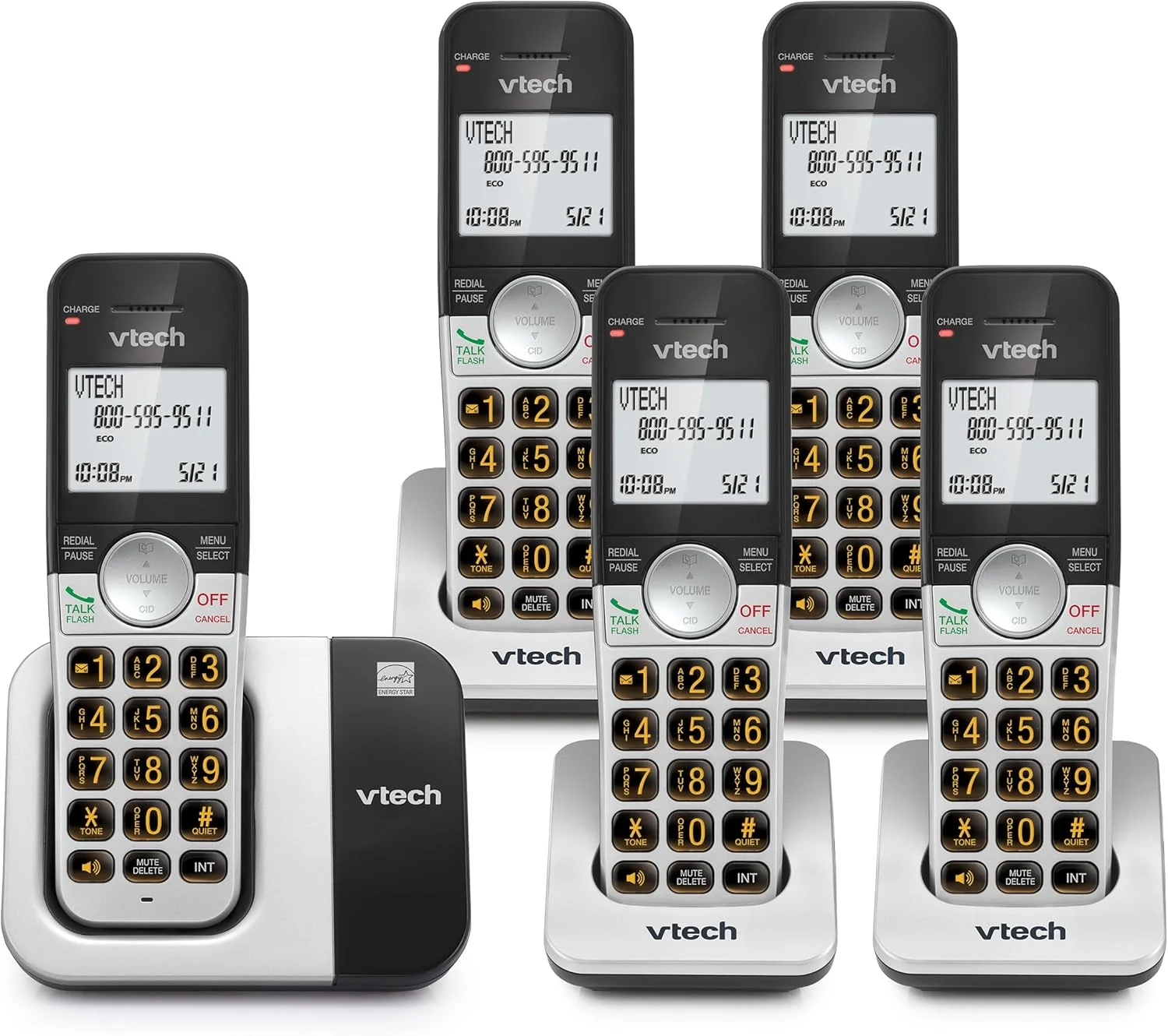 تلفن بی سیم 5 گوشی VTech VG231-5 با صفحه نمایش بزرگ و دکمه های بزرگ، DECT 6.0 با شناسه تماس گیرنده/انتظار تماس، بلندگوی دو طرفه کامل، حالت ECO، شماره گیری مجدد 10 شماره آخر، استفاده آسان تلفن بی سیم 5 گوشی VTech VG231-5 با صفحه نمایش بزرگ و دکمه های بزرگ، DECT 6.0 با شناسه تماس گیرنده/انتظار تماس، بلندگوی دو طرفه کامل، حالت ECO، شماره گیری مجدد 10 شماره آخر، استفاده آسان