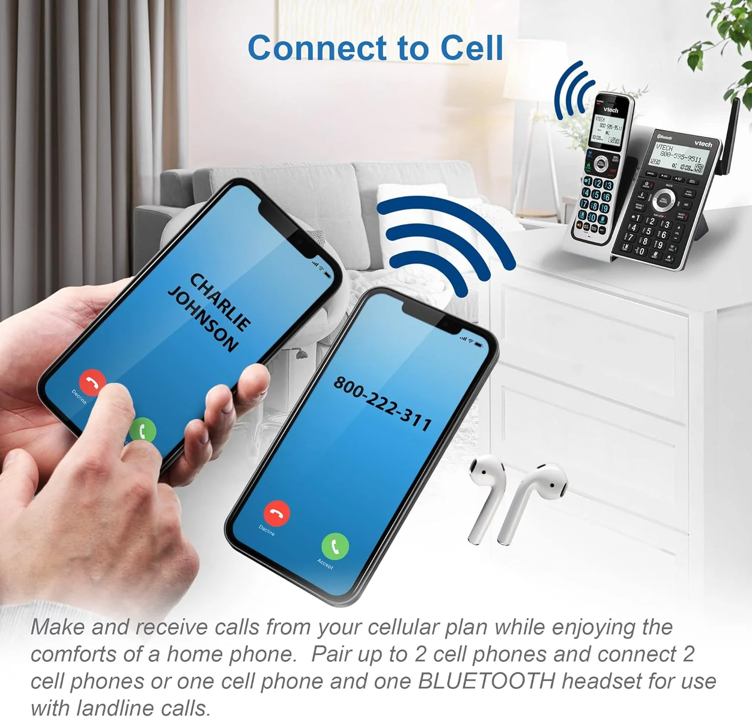 VTech VS306-5 5 Handsets Cordless Phone with Bluetooth, Answering System, Smart Call Blocker, Caller ID Announce, Backlit Display, Duplex Speakerphone