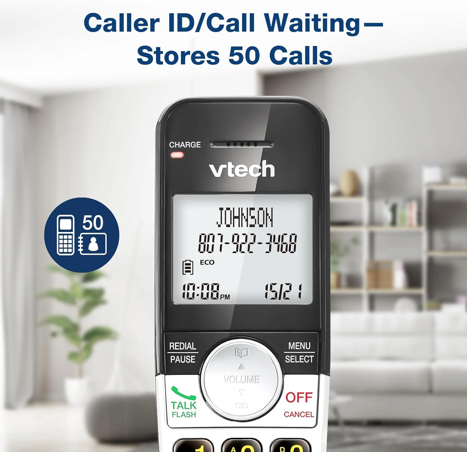 تلفن بی سیم 5 گوشی VTech VG231-5 با صفحه نمایش بزرگ و دکمه های بزرگ، DECT 6.0 با شناسه تماس گیرنده/انتظار تماس، بلندگوی دو طرفه کامل، حالت ECO، شماره گیری مجدد 10 شماره آخر، استفاده آسان