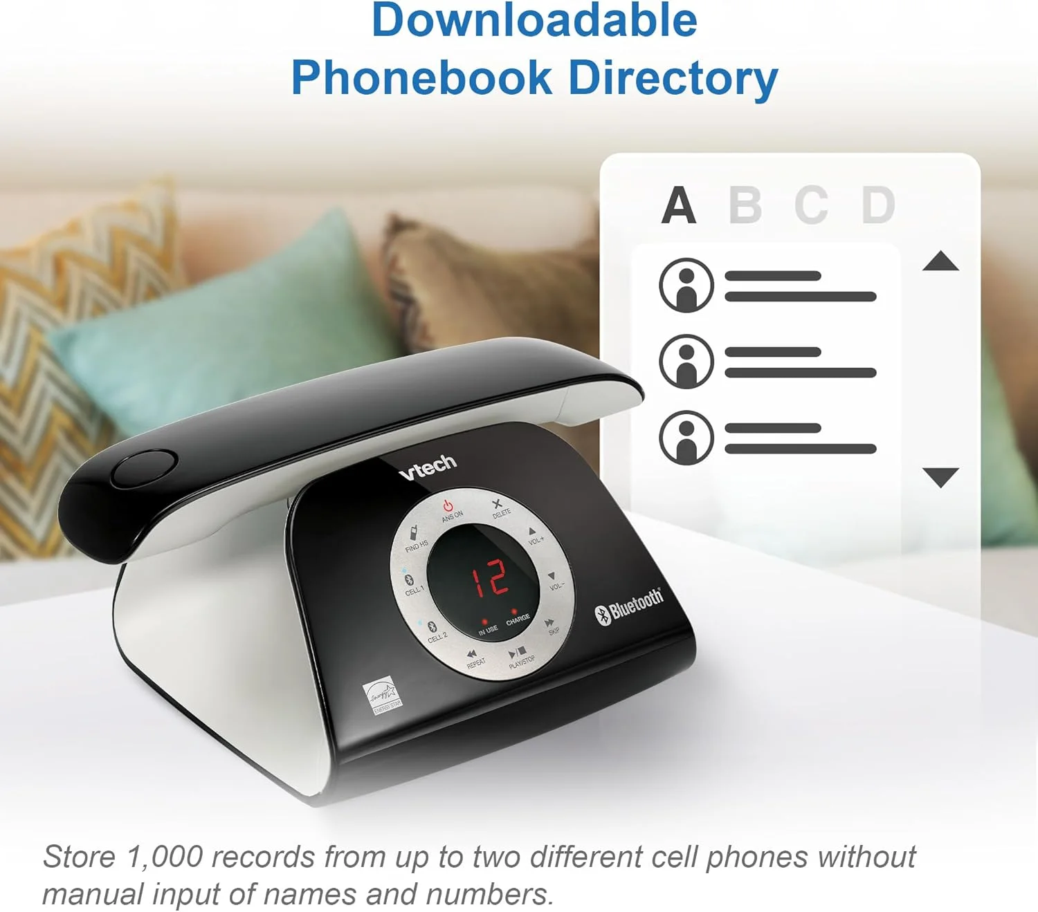 تلفن بی سیم VTech VS122 DECT 6.0 با طراحی رترو، دارای سیستم پاسخگویی، مسدود کننده تماس هوشمند و اتصال بلوتوث به تلفن همراه، تلفن رومیزی اسپیکرفون فول دوبلکس برای دفتر کار خانگی تلفن بی سیم VTech VS122 DECT 6.0 با طراحی رترو، دارای سیستم پاسخگویی، مسدود کننده تماس هوشمند و اتصال بلوتوث به تلفن همراه، تلفن رومیزی اسپیکرفون فول دوبلکس برای دفتر کار خانگی