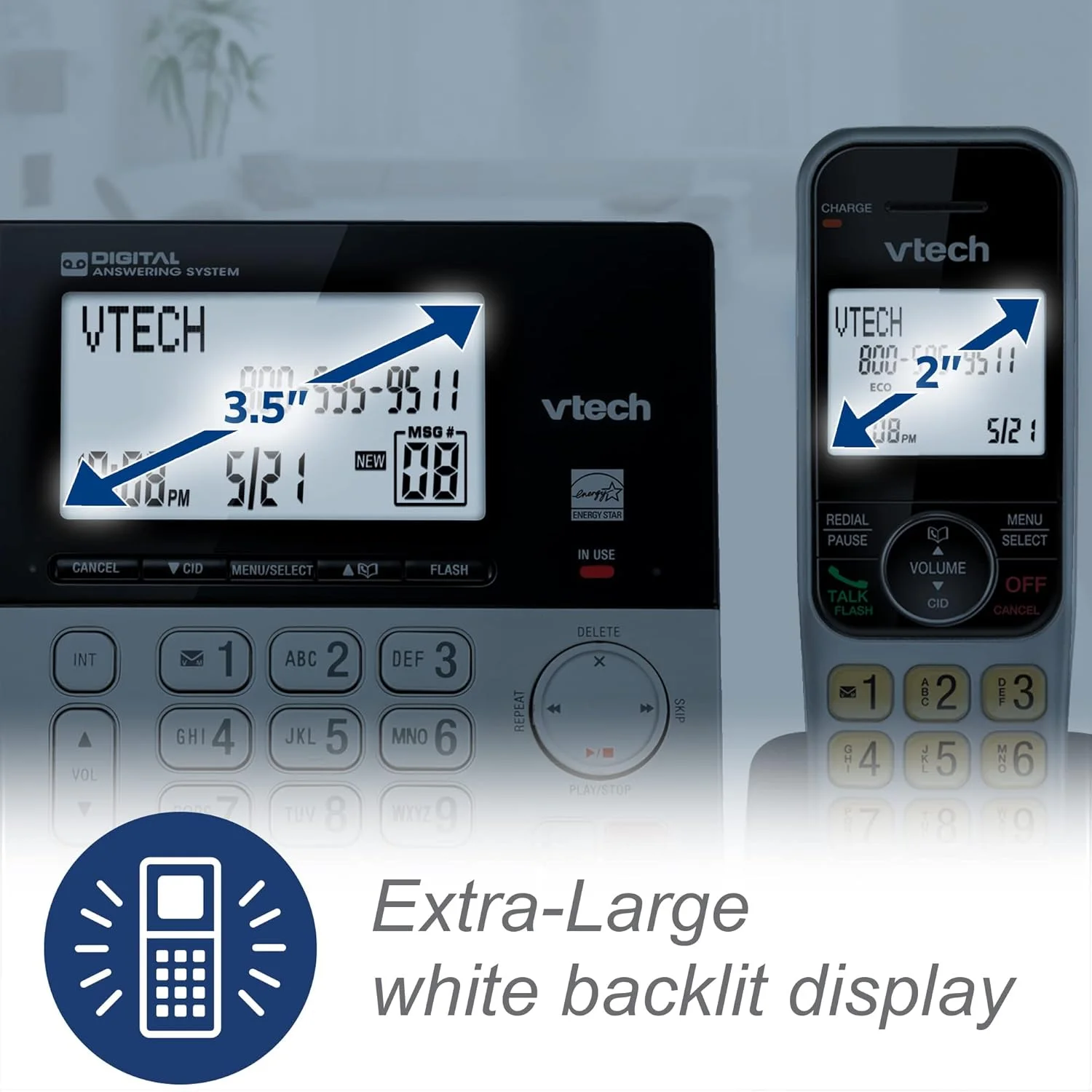 VTech VG208 DECT 6.0 Corded/Cordless Phone for Home with Answering Machine, Call Blocking, Caller ID, Large Backlit Display, Duplex Speakerphone, Intercom, Line-Power(Silver/Black) VTech VG208 DECT 6.0 Corded/Cordless Phone for Home with Answering Machine, Call Blocking, Caller ID, Large Backlit Display, Duplex Speakerphone, Intercom, Line-Power(Silver/Black)