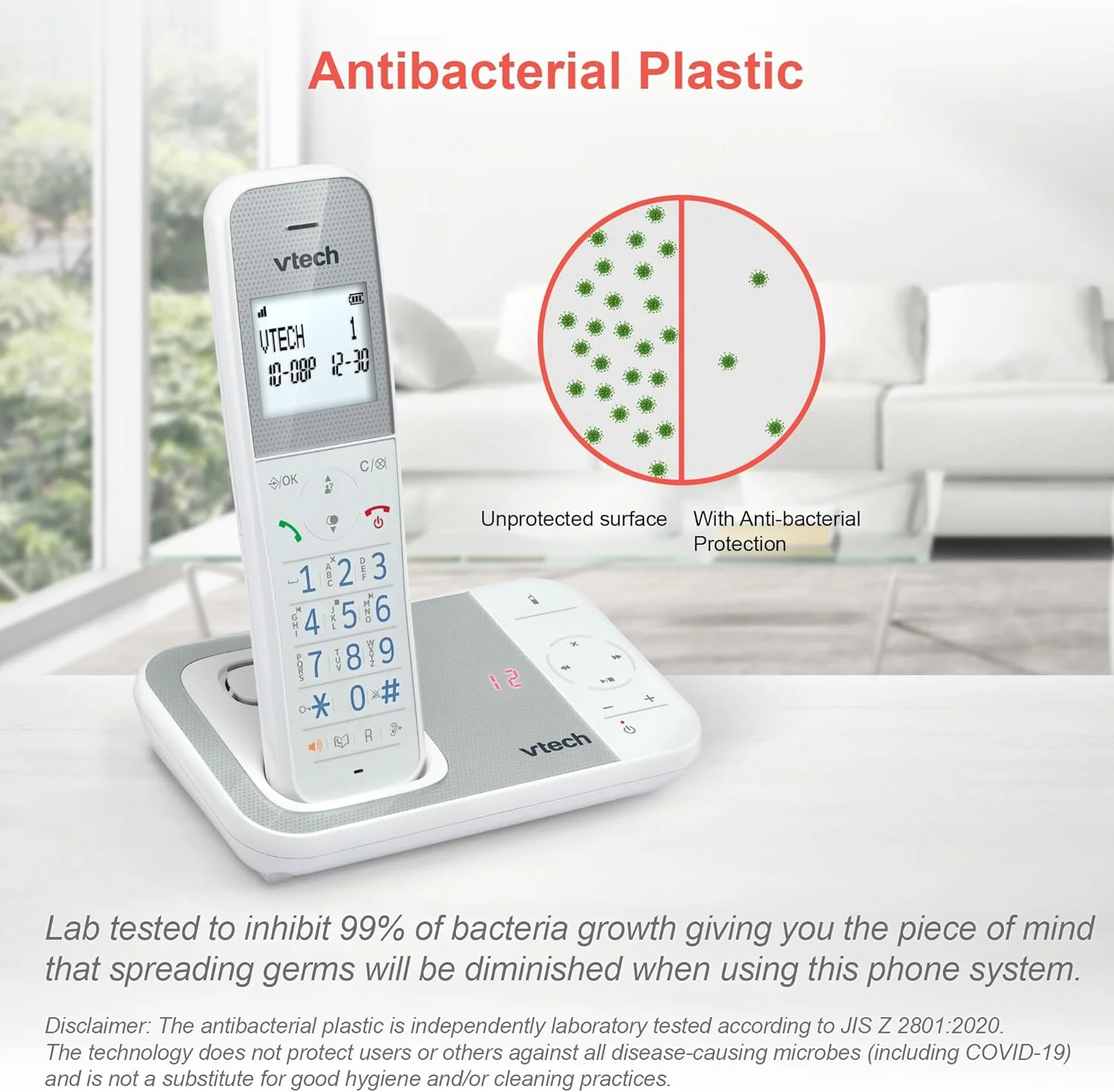 تلفن بی سیم DECT وی تک مدل XS1050 با منشی تلفنی، 1 گوشی، تلفن ثابت خانگی، پلاستیک آنتی باکتریال، مسدود کردن تماس، تقویت کننده صدا، هندزفری، شماره گیری سریع، صفحه نمایش و صفحه کلید روشن تلفن بی سیم DECT وی تک مدل XS1050 با منشی تلفنی، 1 گوشی، تلفن ثابت خانگی، پلاستیک آنتی باکتریال، مسدود کردن تماس، تقویت کننده صدا، هندزفری، شماره گیری سریع، صفحه نمایش و صفحه کلید روشن