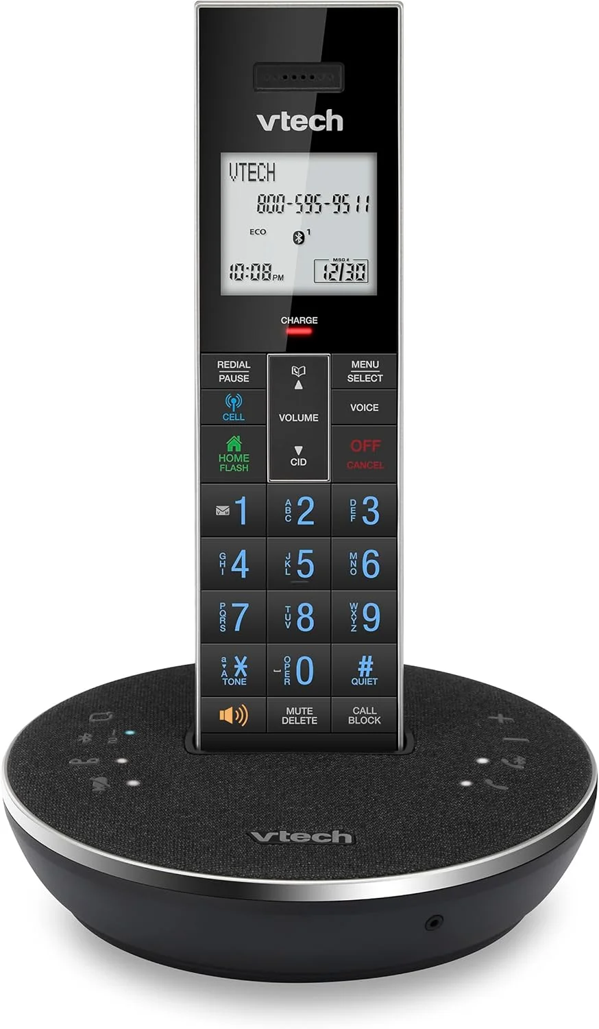 تلفن بی سیم VTech LS6381 DECT 6.0 با بلندگوی بلوتوث با قابلیت حذف اکو، کاهش نویز و پخش موسیقی. ایده آل برای تماس های تلفنی PC/خط ثابت/تلفن همراه. سیستم پاسخگویی، مسدود کننده تماس هوشمند