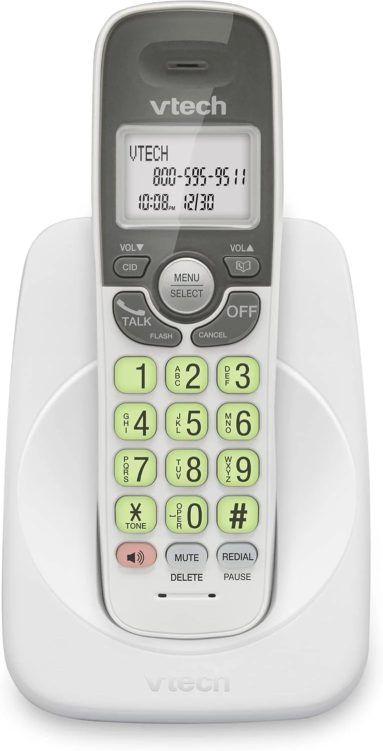 تلفن بی سیم VTech VG131 DECT 6.0 [جدید] - اتصال بلوتوث، صفحه نمایش آبی-سفید، دکمه های بزرگ، بلندگوی دو طرفه کامل، شناسه تماس گیرنده، نصب آسان روی دیوار، برد 300 متری (سفید/خاکستری)