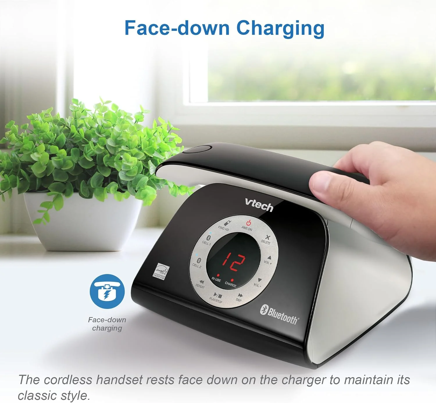 تلفن بی سیم VTech VS122 DECT 6.0 با طراحی رترو، دارای سیستم پاسخگویی، مسدود کننده تماس هوشمند و اتصال بلوتوث به تلفن همراه، تلفن رومیزی اسپیکرفون فول دوبلکس برای دفتر کار خانگی تلفن بی سیم VTech VS122 DECT 6.0 با طراحی رترو، دارای سیستم پاسخگویی، مسدود کننده تماس هوشمند و اتصال بلوتوث به تلفن همراه، تلفن رومیزی اسپیکرفون فول دوبلکس برای دفتر کار خانگی