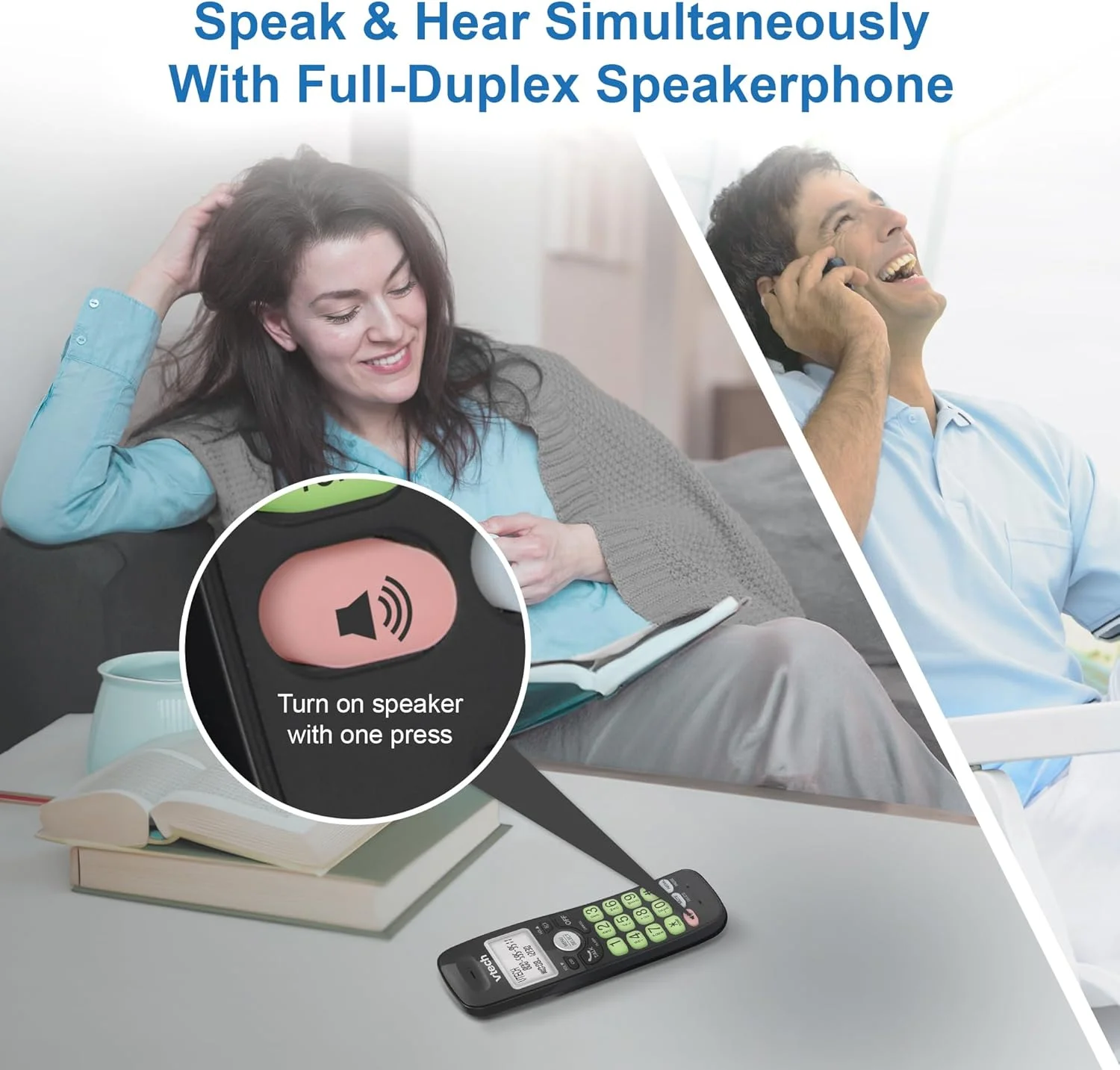 تلفن بی سیم VTech [جدید] مدل VG131-11 DECT 6.0 - اتصال بلوتوث، صفحه نمایش آبی-سفید، دکمه های بزرگ، دوبلکس کامل، شناسه تماس گیرنده، نصب آسان روی دیوار، برد 300 متر (مشکی)