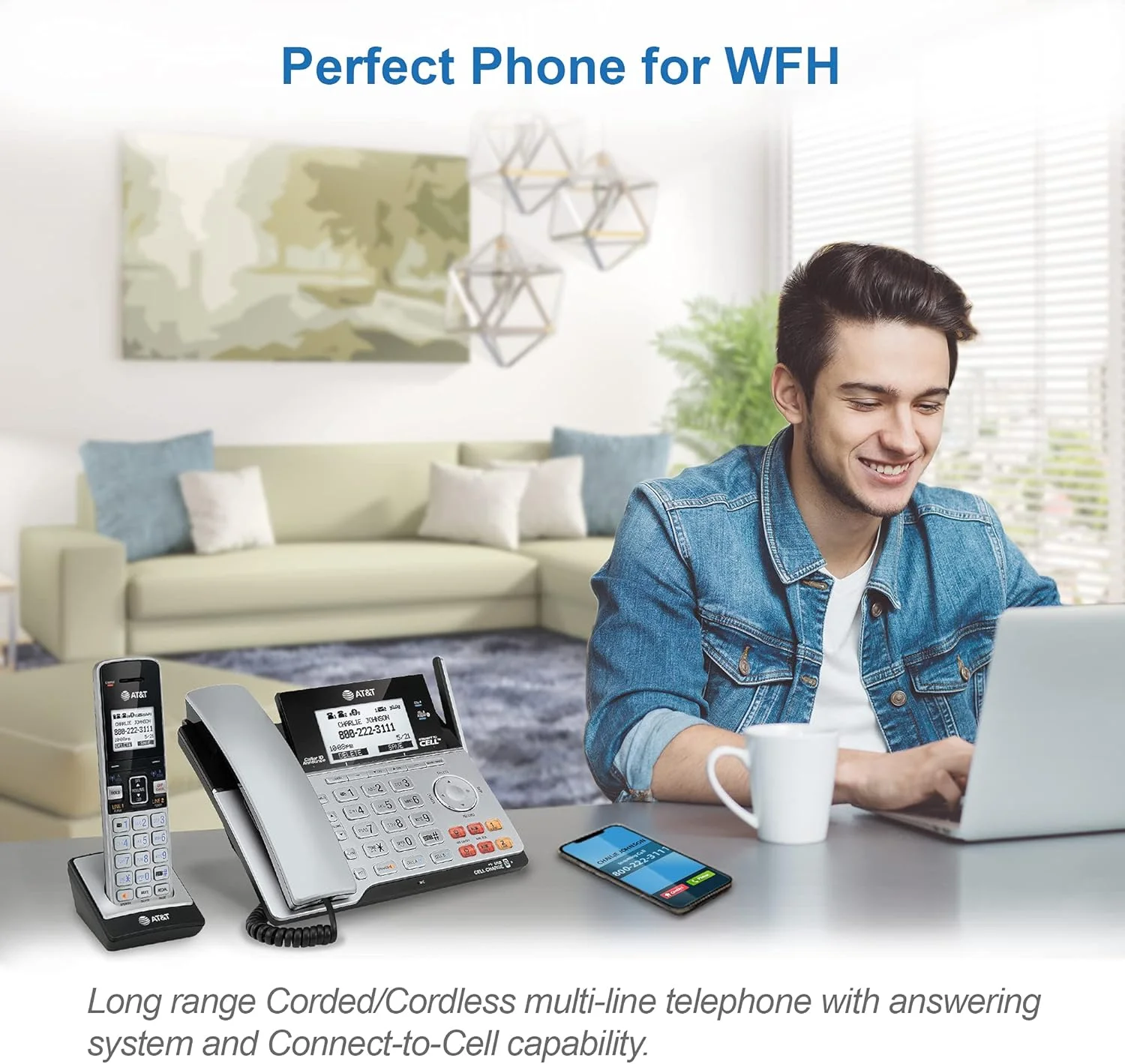 سیستم تلفن سانترال ۲ خطه بی سیم و با سیم AT&T VTech TL86103 DECT 6.0 با قابلیت اتصال به موبایل، دارای سیستم پاسخگویی، نمایشگر شماره تماس و انتظار مکالمه، ۱ گوشی با سیم و ۱ گوشی بی سیم، نقره ای/مشکی سیستم تلفن سانترال ۲ خطه بی سیم و با سیم AT&T VTech TL86103 DECT 6.0 با قابلیت اتصال به موبایل، دارای سیستم پاسخگویی، نمایشگر شماره تماس و انتظار مکالمه، ۱ گوشی با سیم و ۱ گوشی بی سیم، نقره ای/مشکی