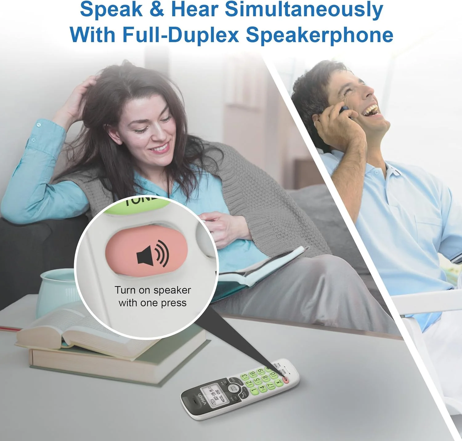 تلفن بی سیم VTech VG131 DECT 6.0 [جدید] - اتصال بلوتوث، صفحه نمایش آبی-سفید، دکمه های بزرگ، بلندگوی دو طرفه کامل، شناسه تماس گیرنده، نصب آسان روی دیوار، برد 300 متری (سفید/خاکستری)