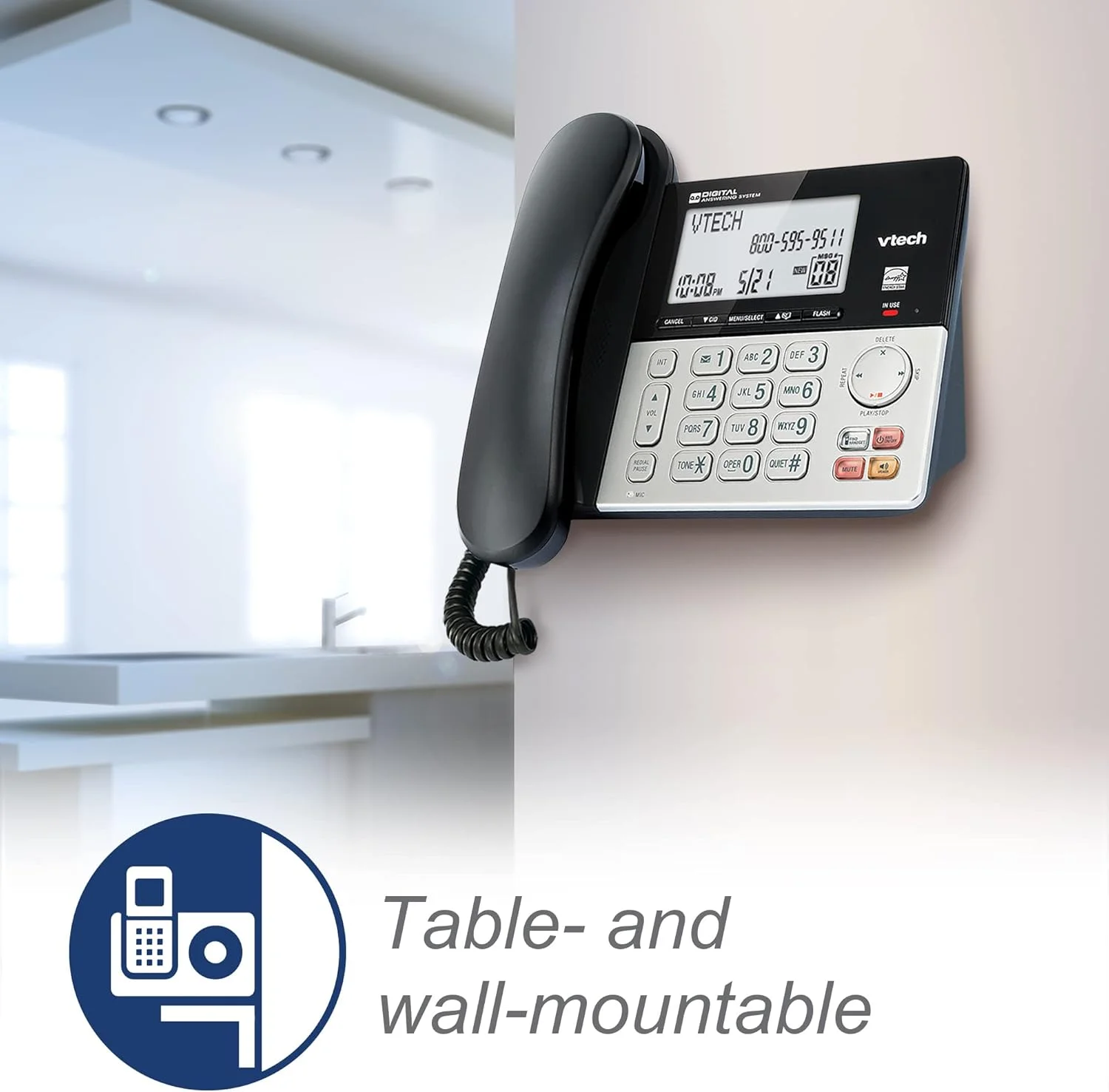 VTech VG208 DECT 6.0 Corded/Cordless Phone for Home with Answering Machine, Call Blocking, Caller ID, Large Backlit Display, Duplex Speakerphone, Intercom, Line-Power(Silver/Black) VTech VG208 DECT 6.0 Corded/Cordless Phone for Home with Answering Machine, Call Blocking, Caller ID, Large Backlit Display, Duplex Speakerphone, Intercom, Line-Power(Silver/Black)