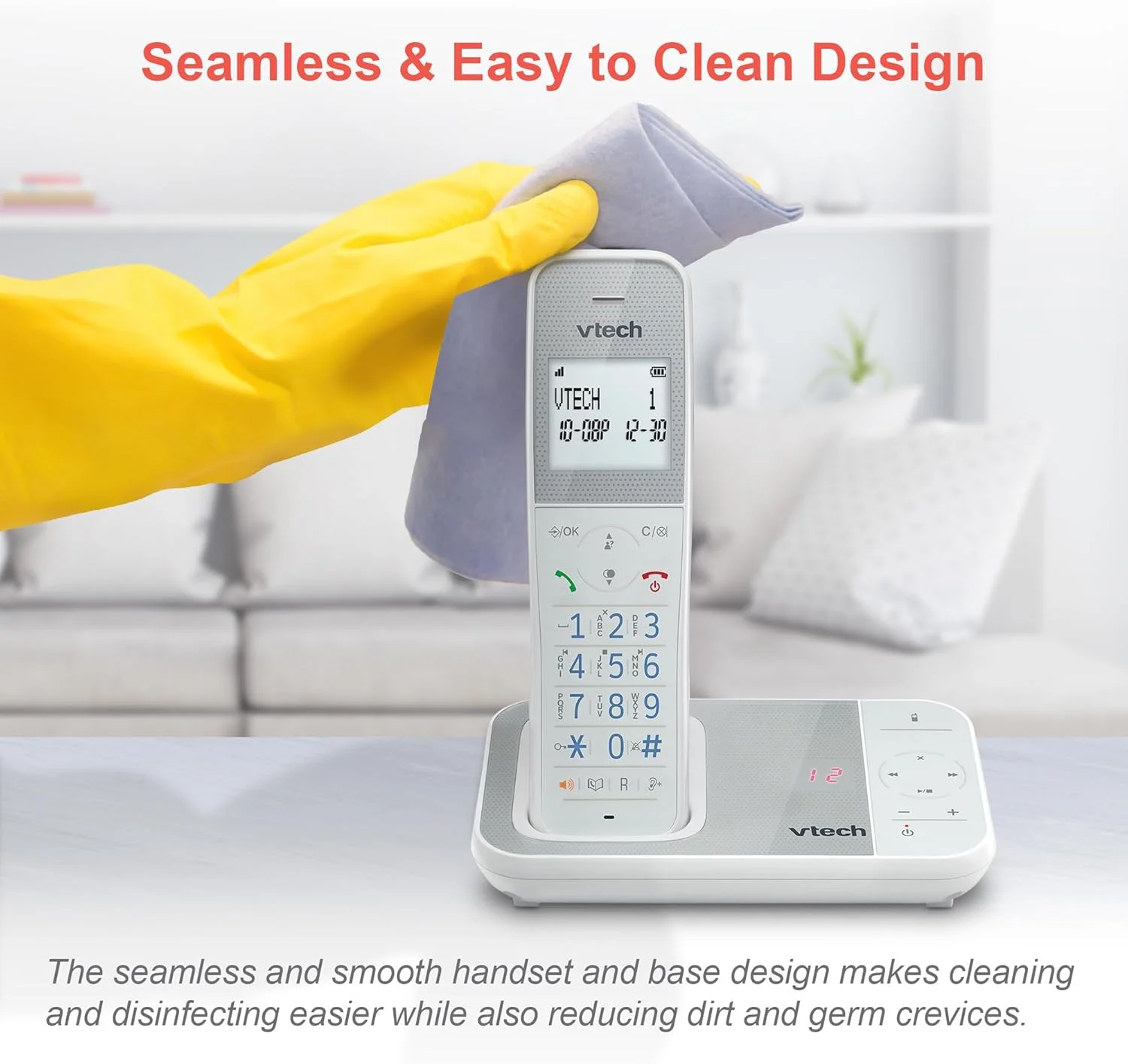 تلفن بی سیم DECT وی تک مدل XS1050 با منشی تلفنی، 1 گوشی، تلفن ثابت خانگی، پلاستیک آنتی باکتریال، مسدود کردن تماس، تقویت کننده صدا، هندزفری، شماره گیری سریع، صفحه نمایش و صفحه کلید روشن تلفن بی سیم DECT وی تک مدل XS1050 با منشی تلفنی، 1 گوشی، تلفن ثابت خانگی، پلاستیک آنتی باکتریال، مسدود کردن تماس، تقویت کننده صدا، هندزفری، شماره گیری سریع، صفحه نمایش و صفحه کلید روشن