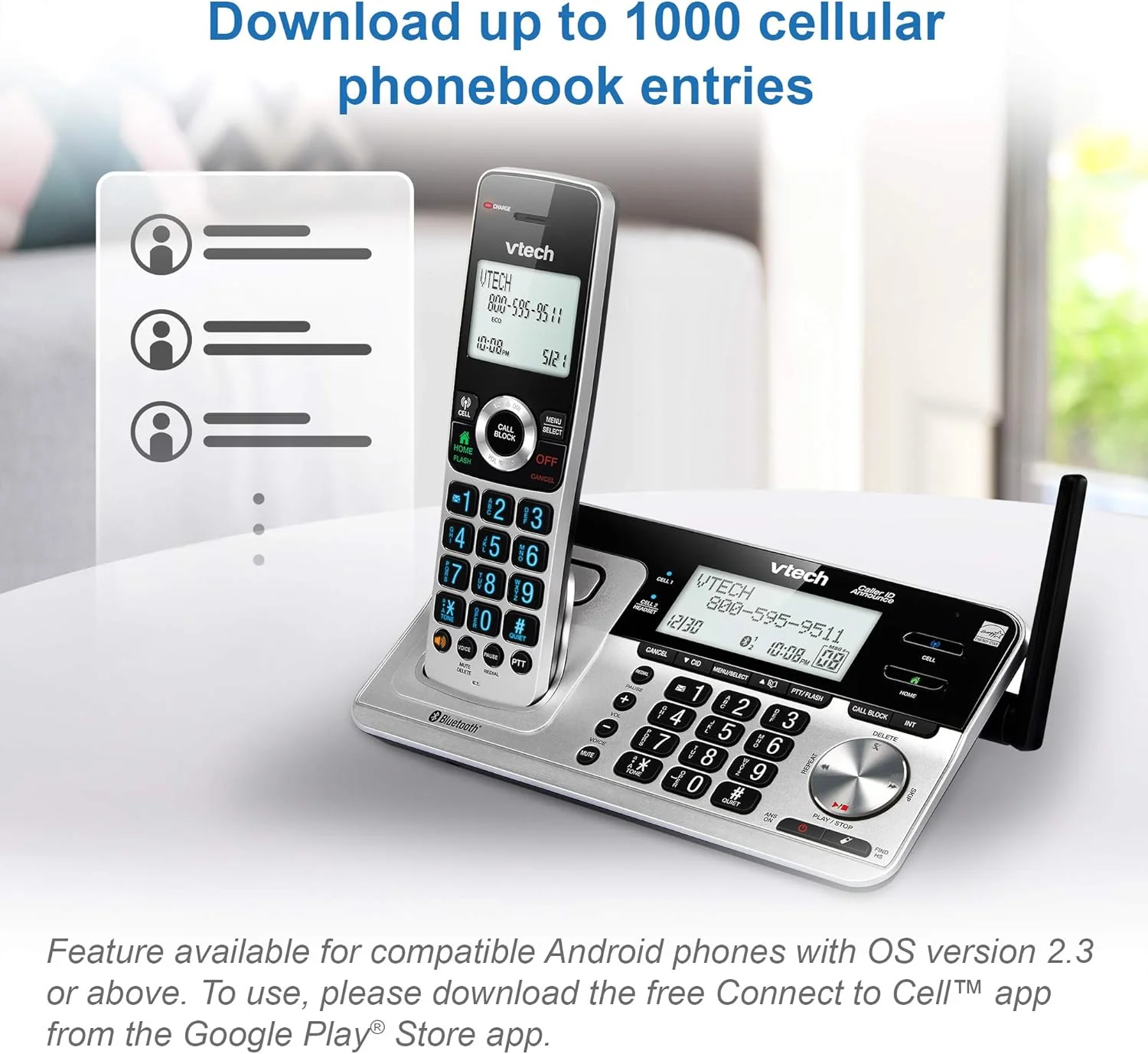 تلفن بی سیم خانگی برد بلند 5 گوشی VTech VS113-5 با مسدود کردن تماس، اتصال بلوتوث به تلفن همراه، صفحه نمایش 2 اینچی با نور پس زمینه، دکمه های بزرگ و سیستم پاسخگویی، نقره ای و مشکی تلفن بی سیم خانگی برد بلند 5 گوشی VTech VS113-5 با مسدود کردن تماس، اتصال بلوتوث به تلفن همراه، صفحه نمایش 2 اینچی با نور پس زمینه، دکمه های بزرگ و سیستم پاسخگویی، نقره ای و مشکی